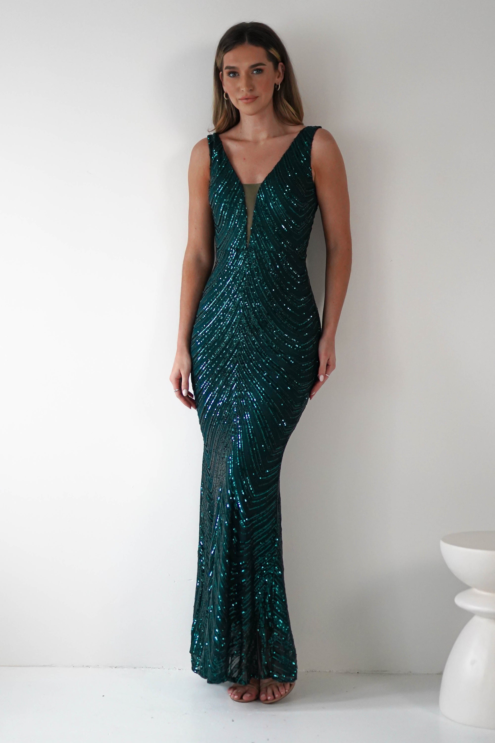 Julietta Sequin Bodycon Maxi Dress | Emerald Green | Oh Hello Clothing | S (8)