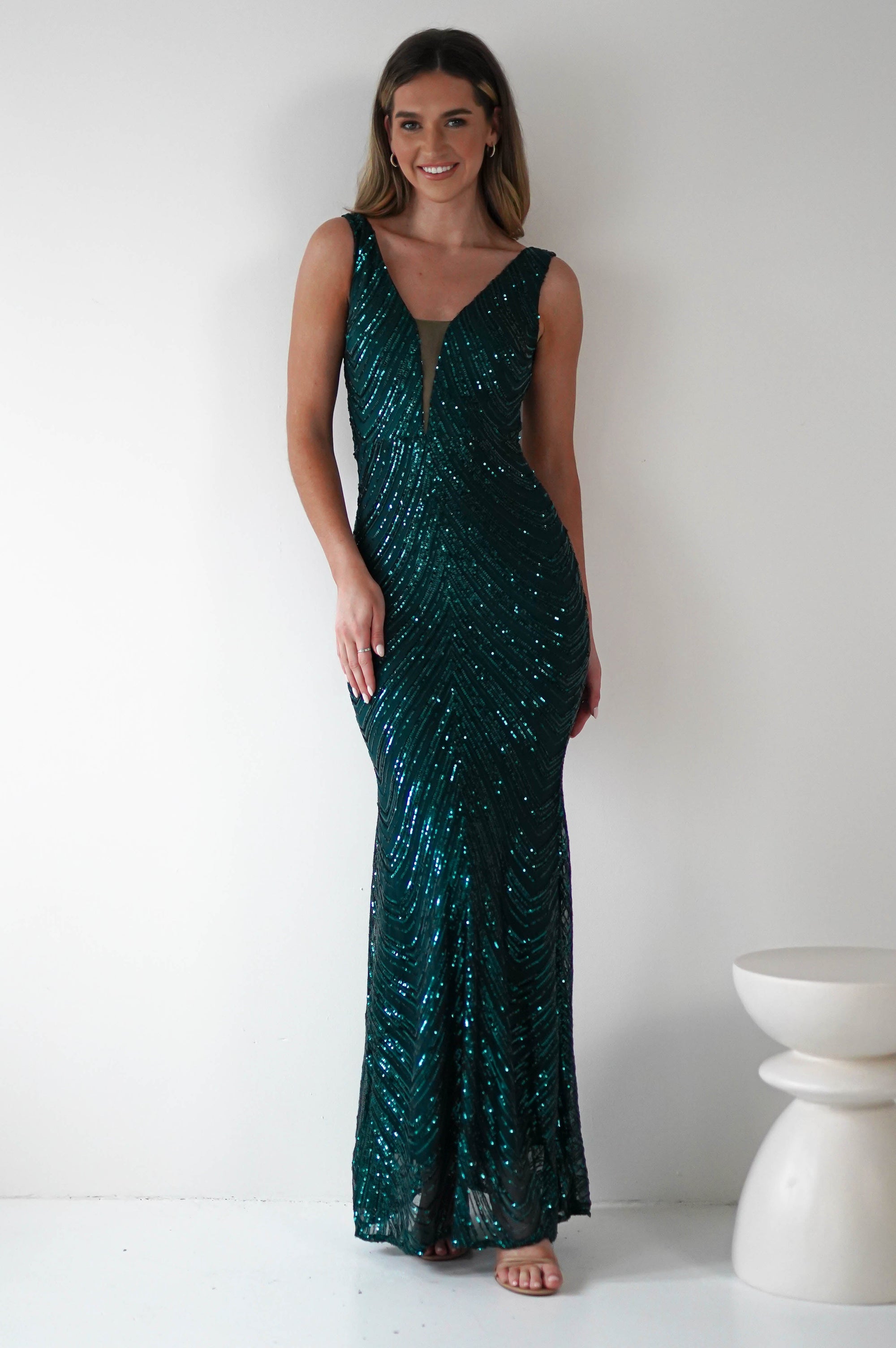 Julietta Sequin Bodycon Maxi Dress | Emerald Green | Oh Hello Clothing | S (8)