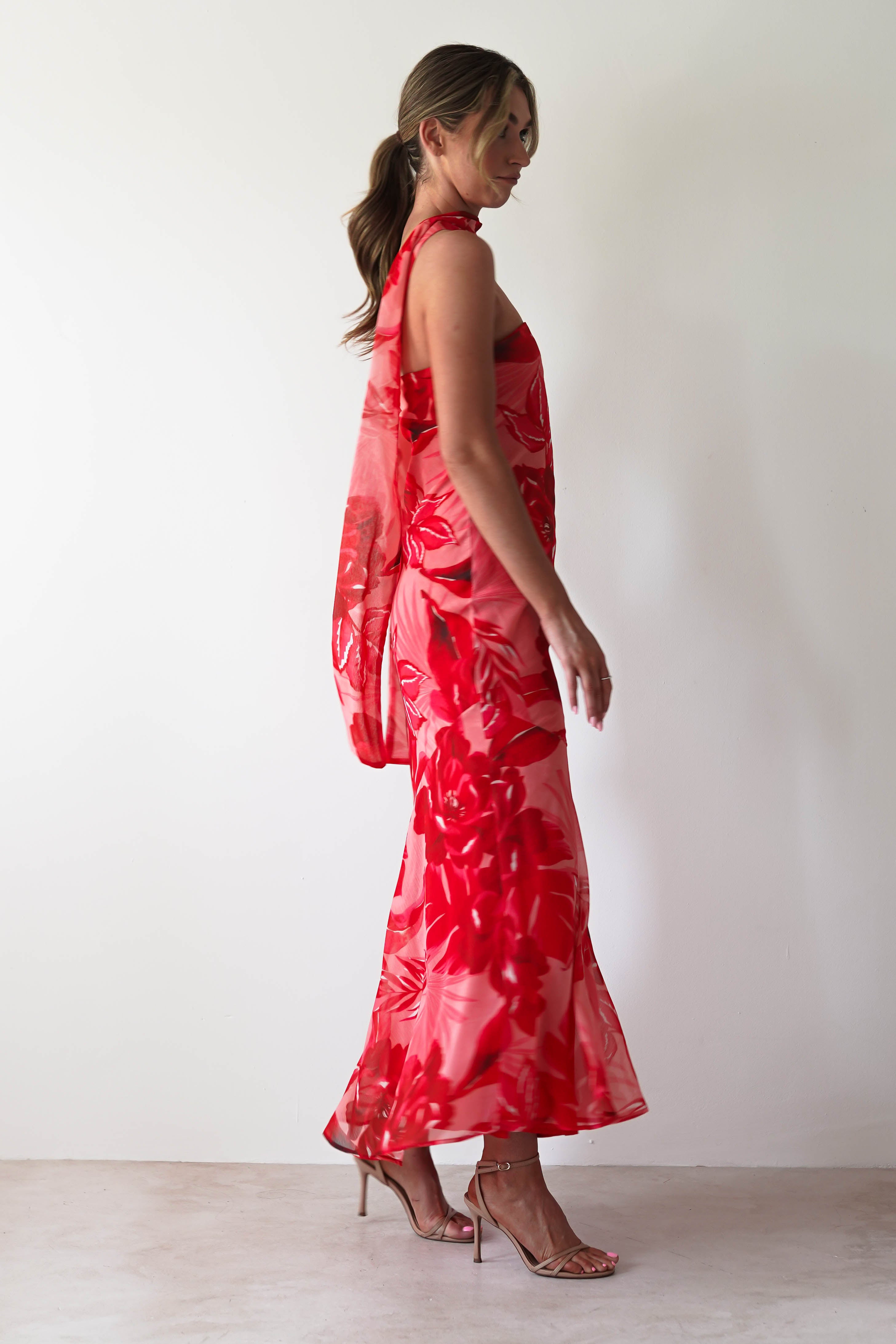 Charlene Floral Chiffon Maxi Dress | Red Print