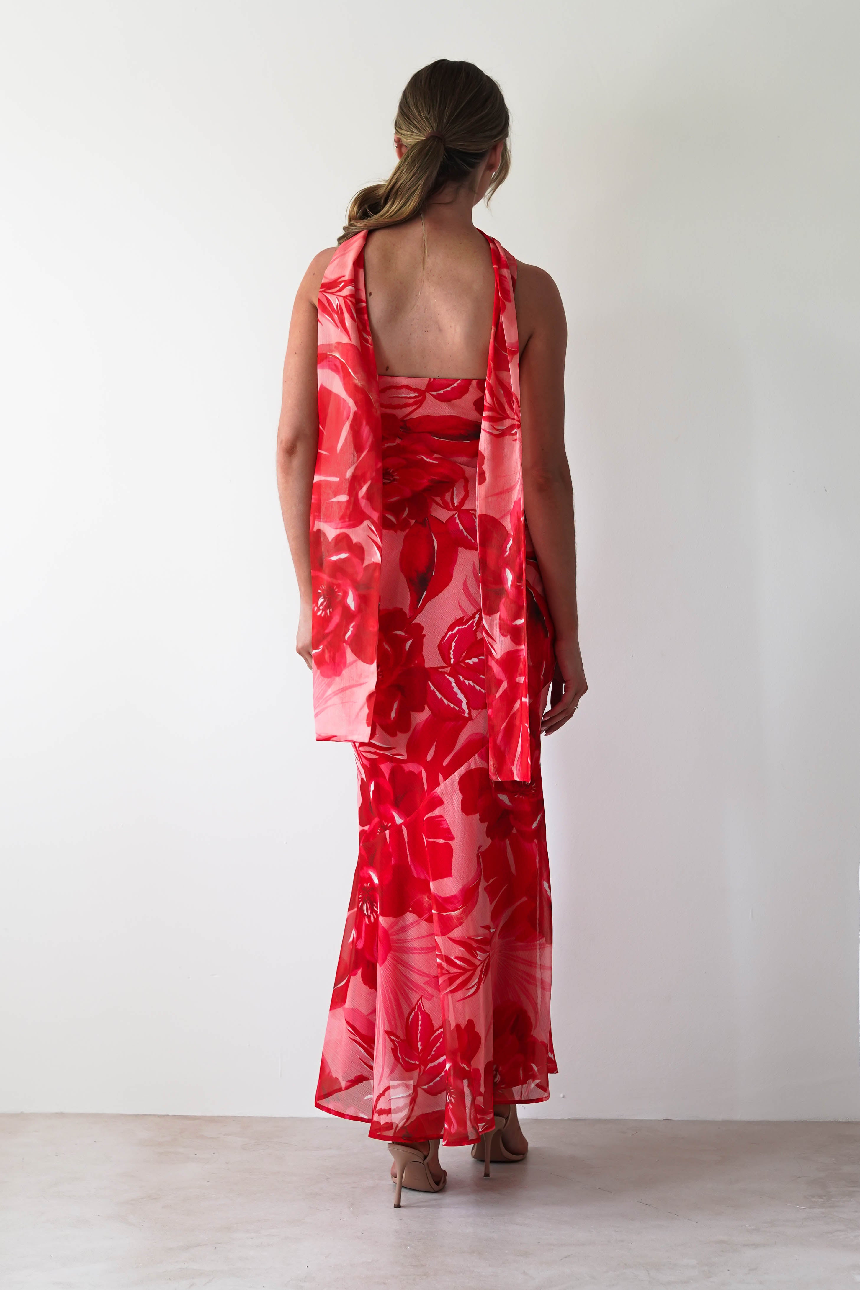 Charlene Floral Chiffon Maxi Dress | Red Print