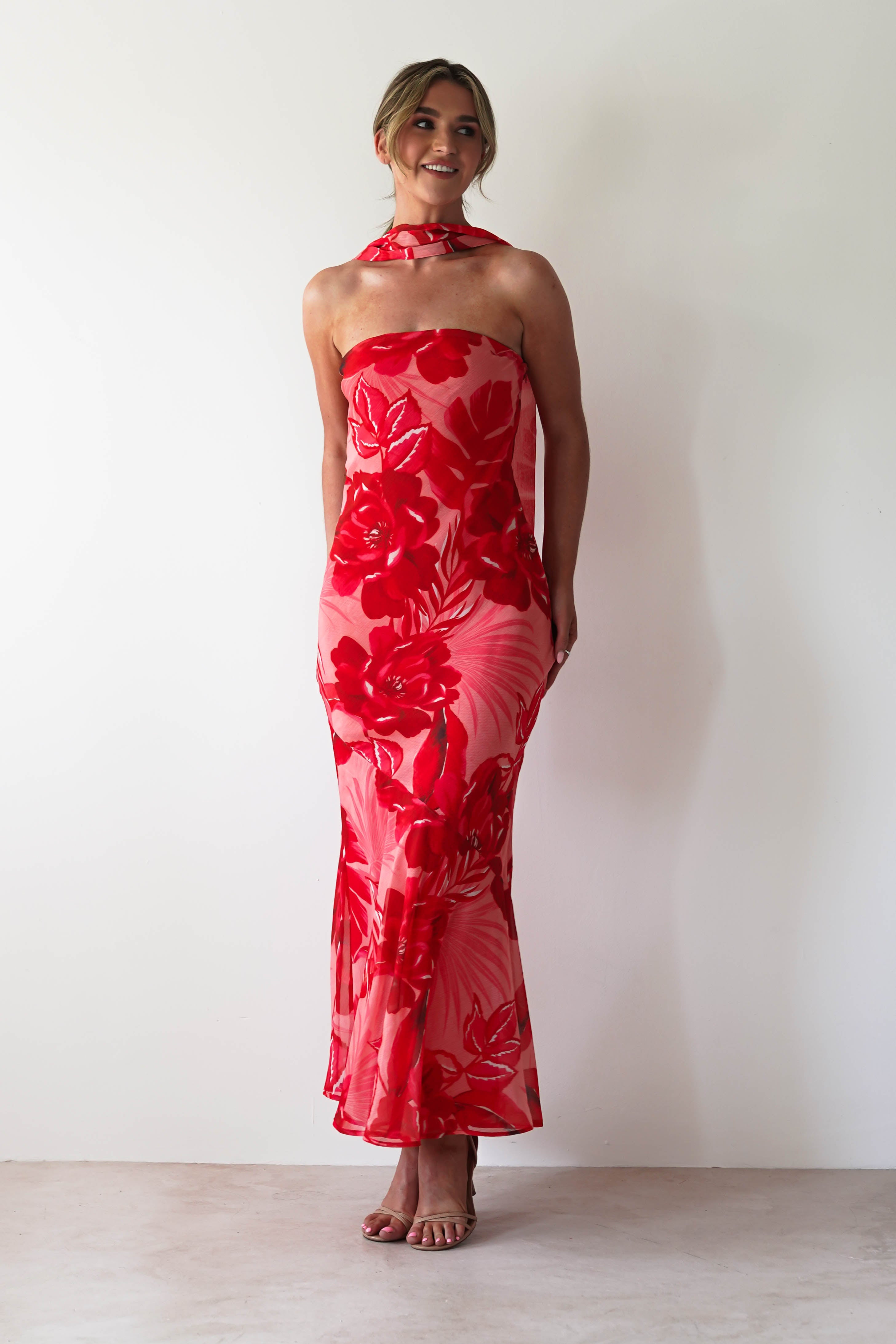 Charlene Floral Chiffon Maxi Dress | Red Print | Oh Hello Clothing | S (8)
