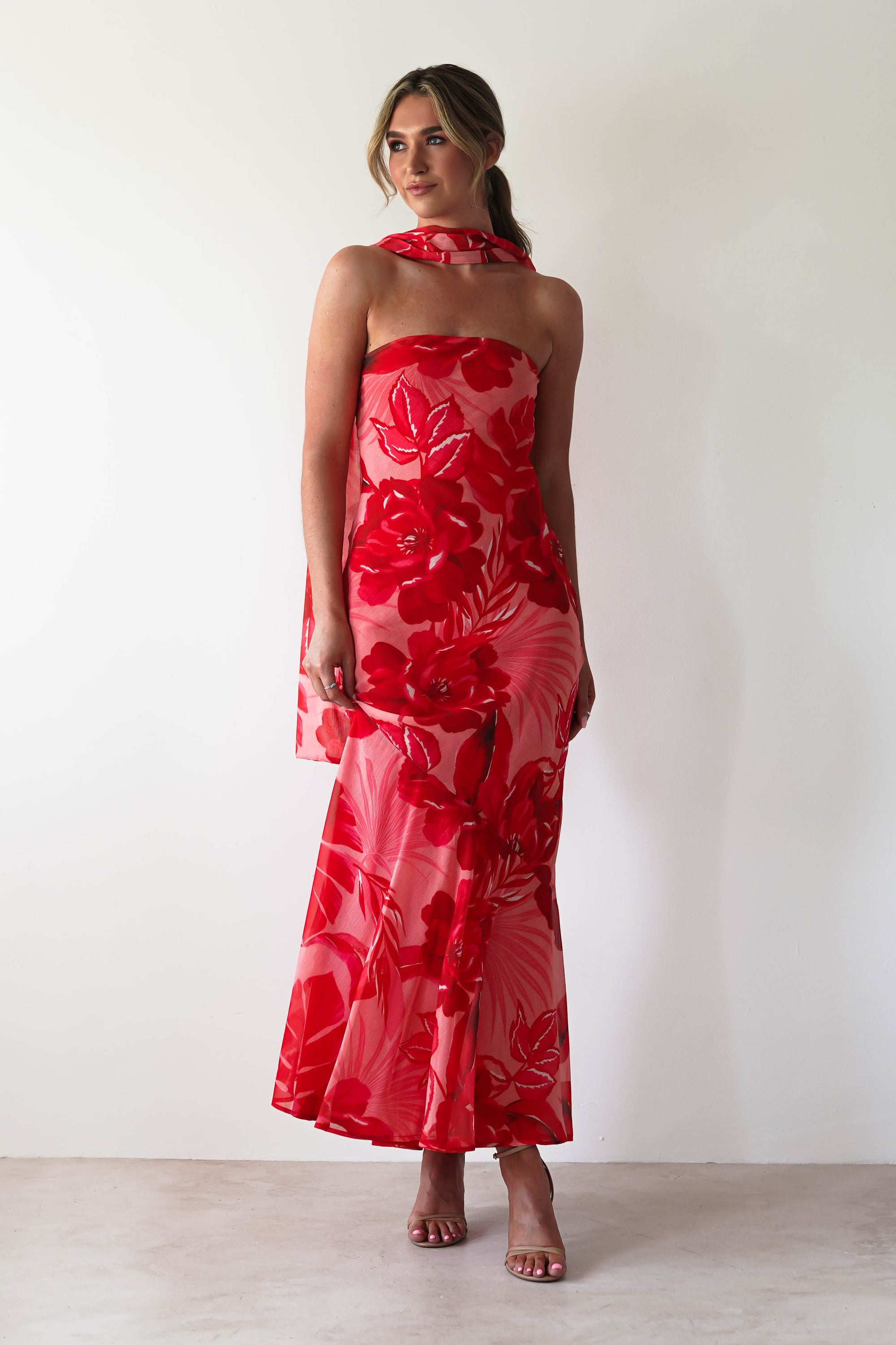 Charlene Floral Chiffon Maxi Dress | Red Print | Oh Hello Clothing | S (8)