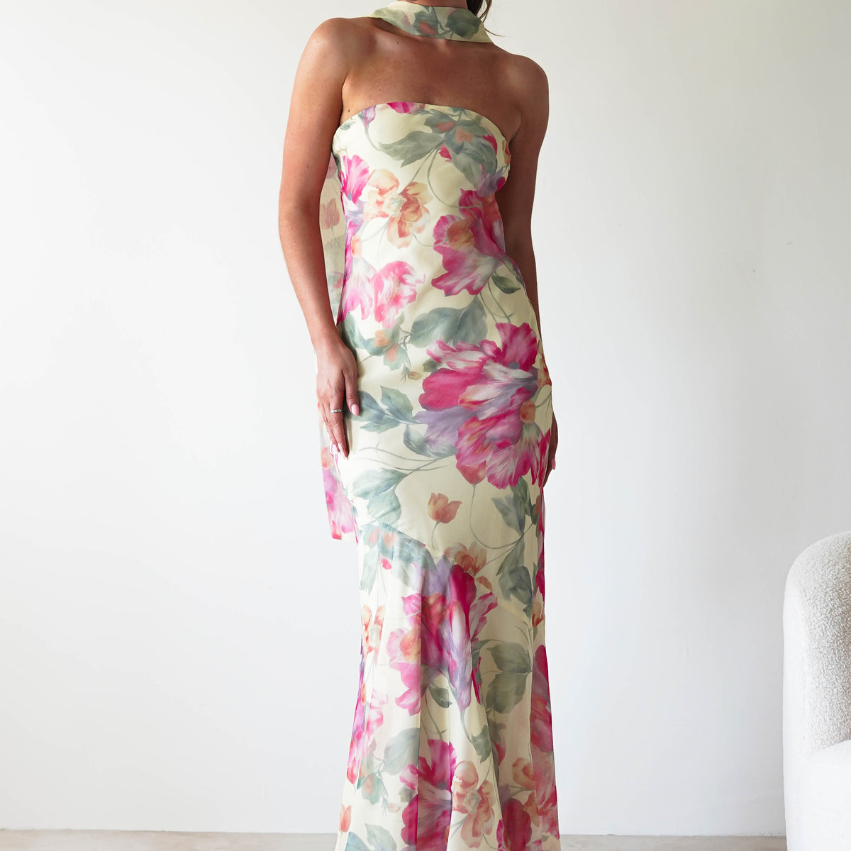 Charlene Floral Chiffon Maxi Dress | Yellow Print