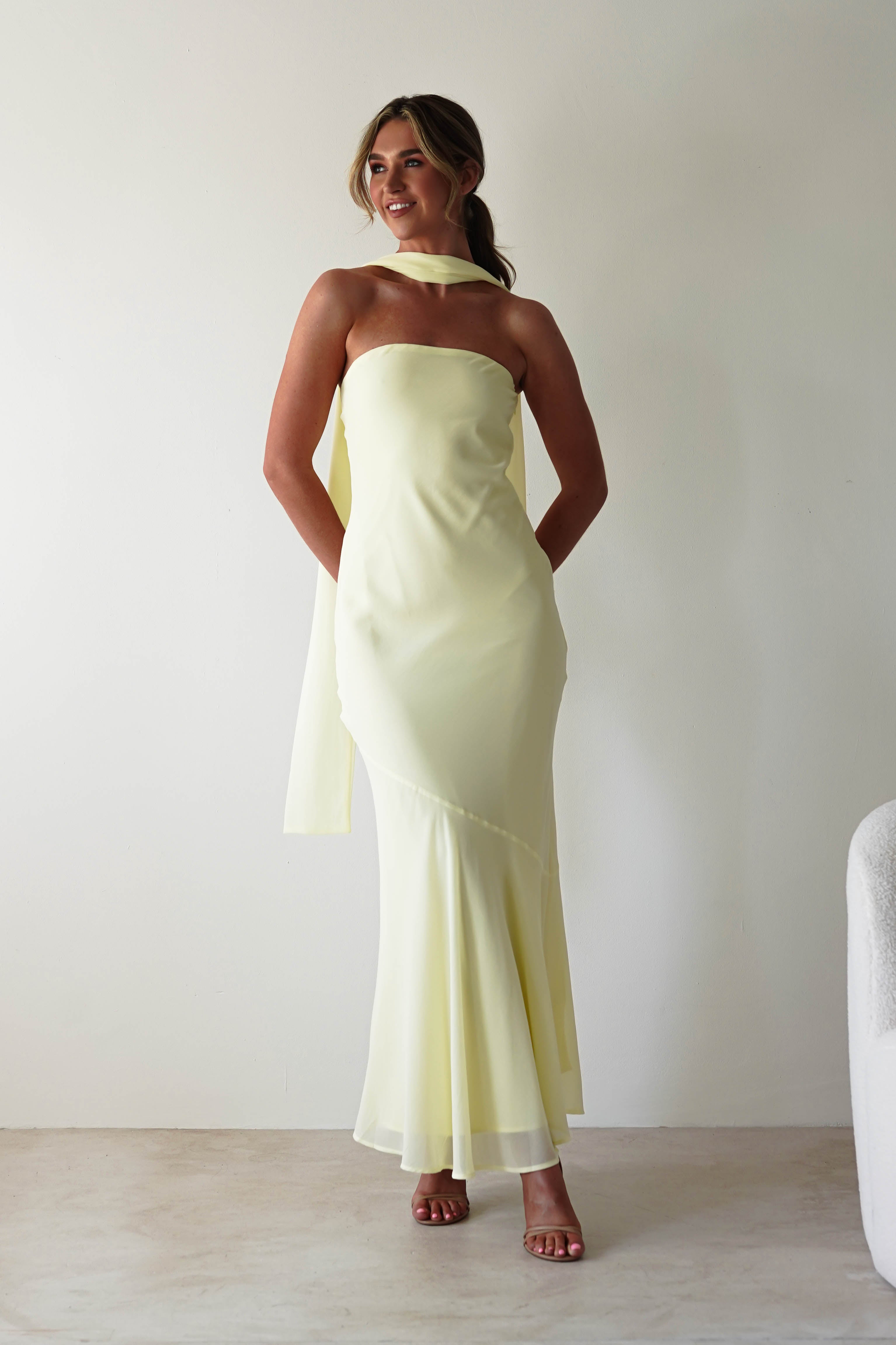 Carli Strapless Chiffon Maxi Dress | Yellow