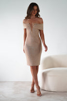 Gisella Diamante Midi Dress | Beige | Oh Hello Clothing | S (8)