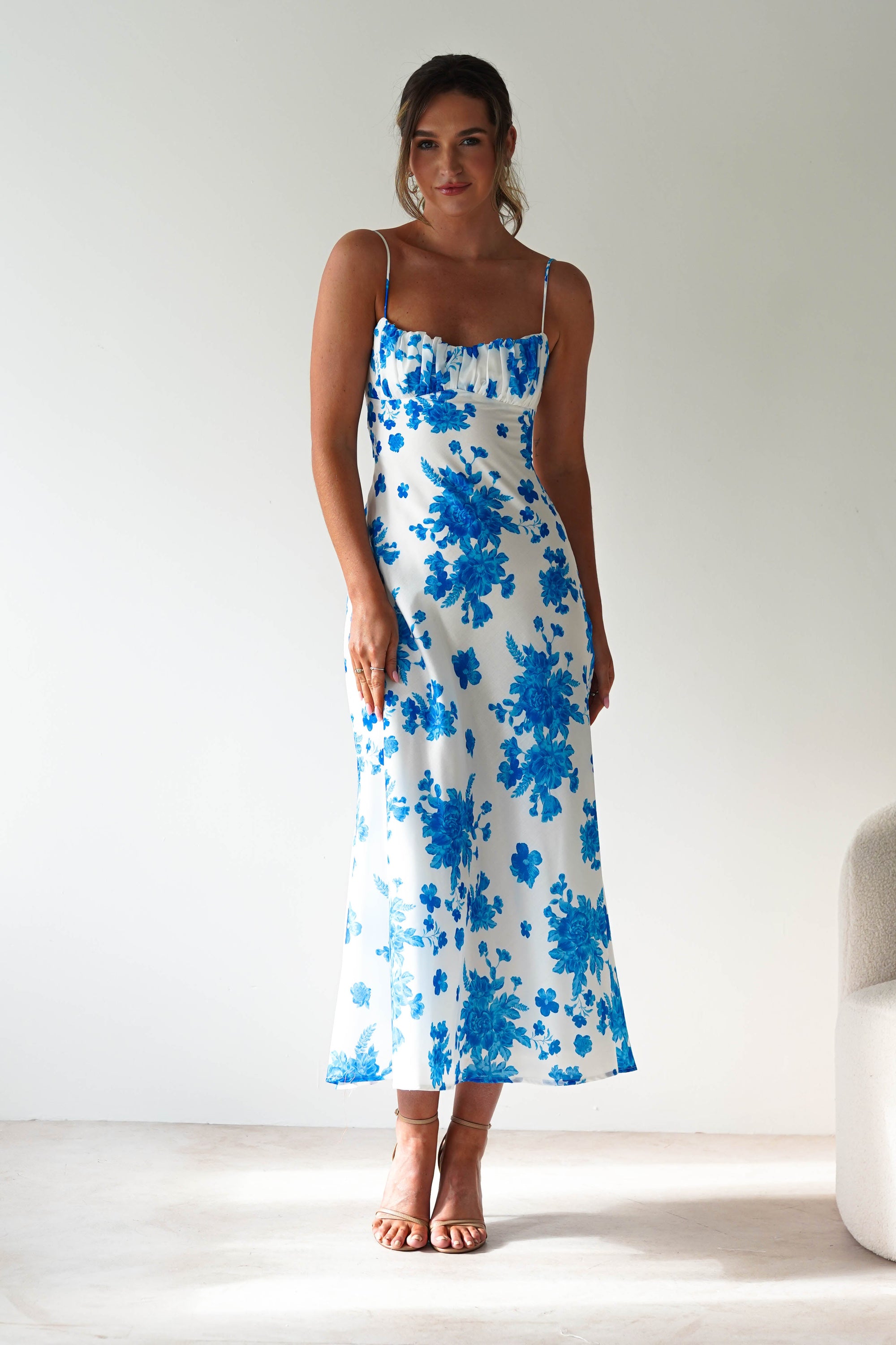 Gina Cotton Floral Maxi Dress | Blue/White Print | Oh Hello Clothing | XS (6)
