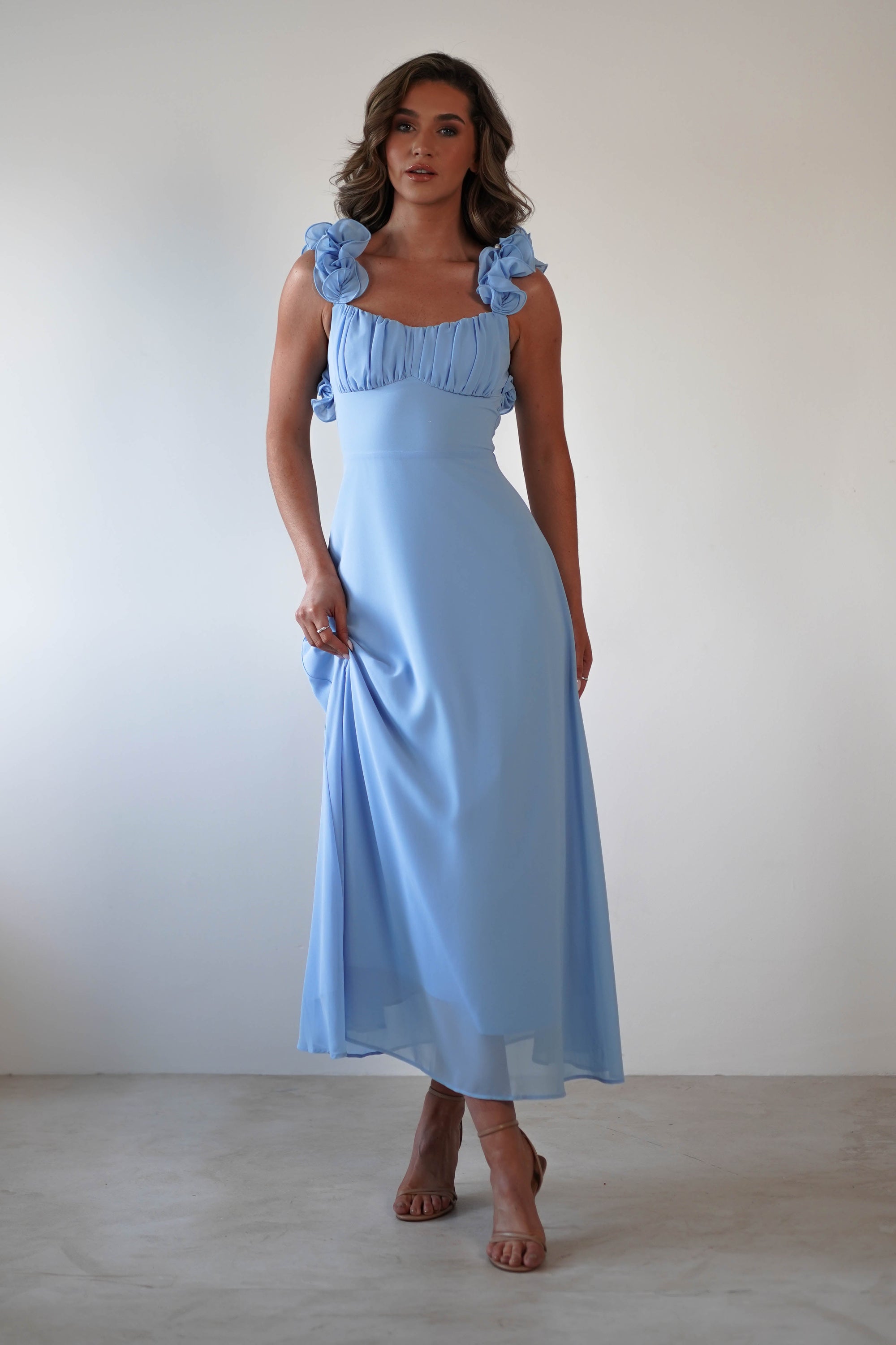 Sadie Ruffle Sleeve Maxi Dress | Blue | Oh Hello Clothing | XS (6)