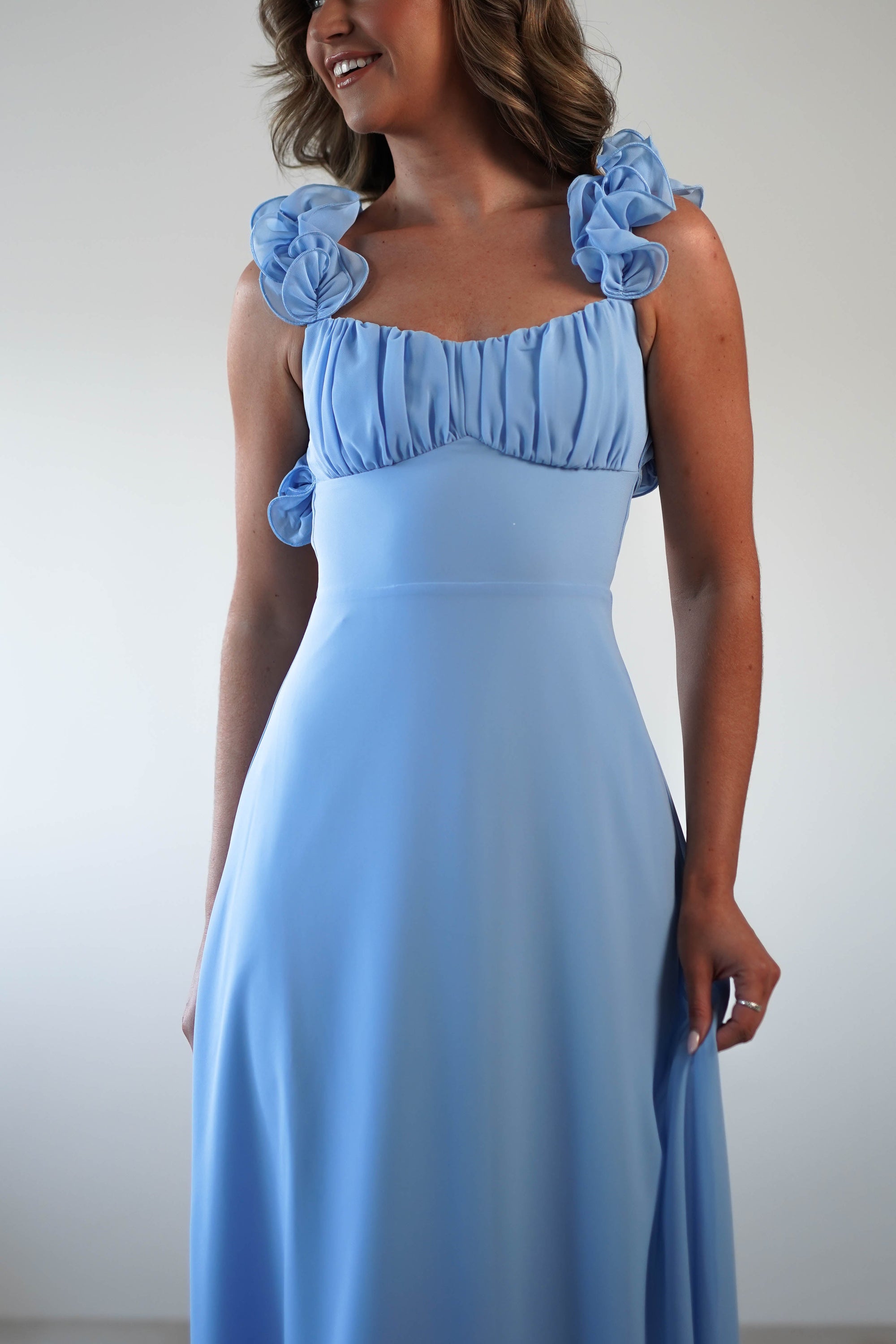 Sadie Ruffle Sleeve Maxi Dress | Blue | Oh Hello Clothing | XS (6)