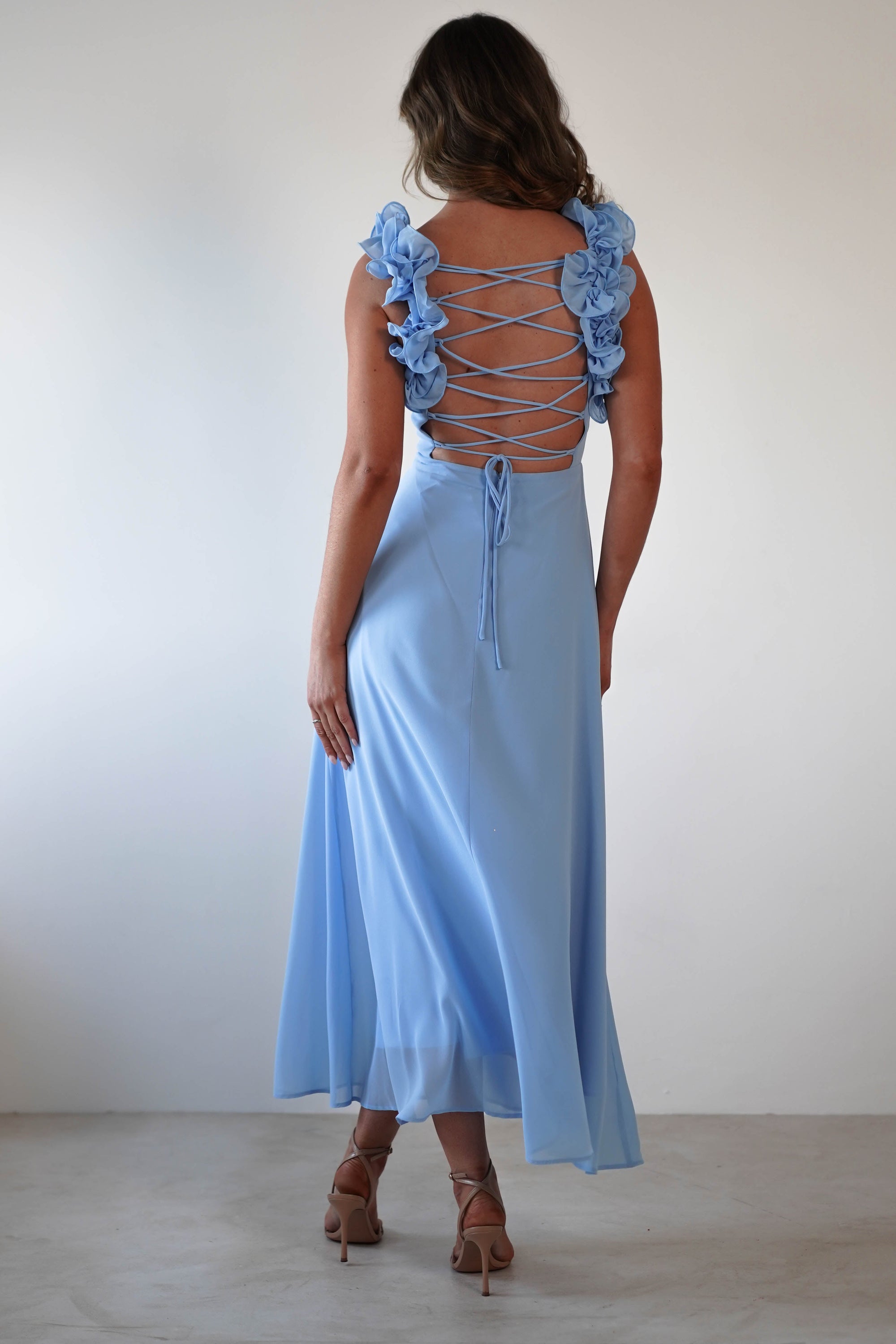 Sadie Ruffle Sleeve Maxi Dress | Blue | Oh Hello Clothing | XS (6)