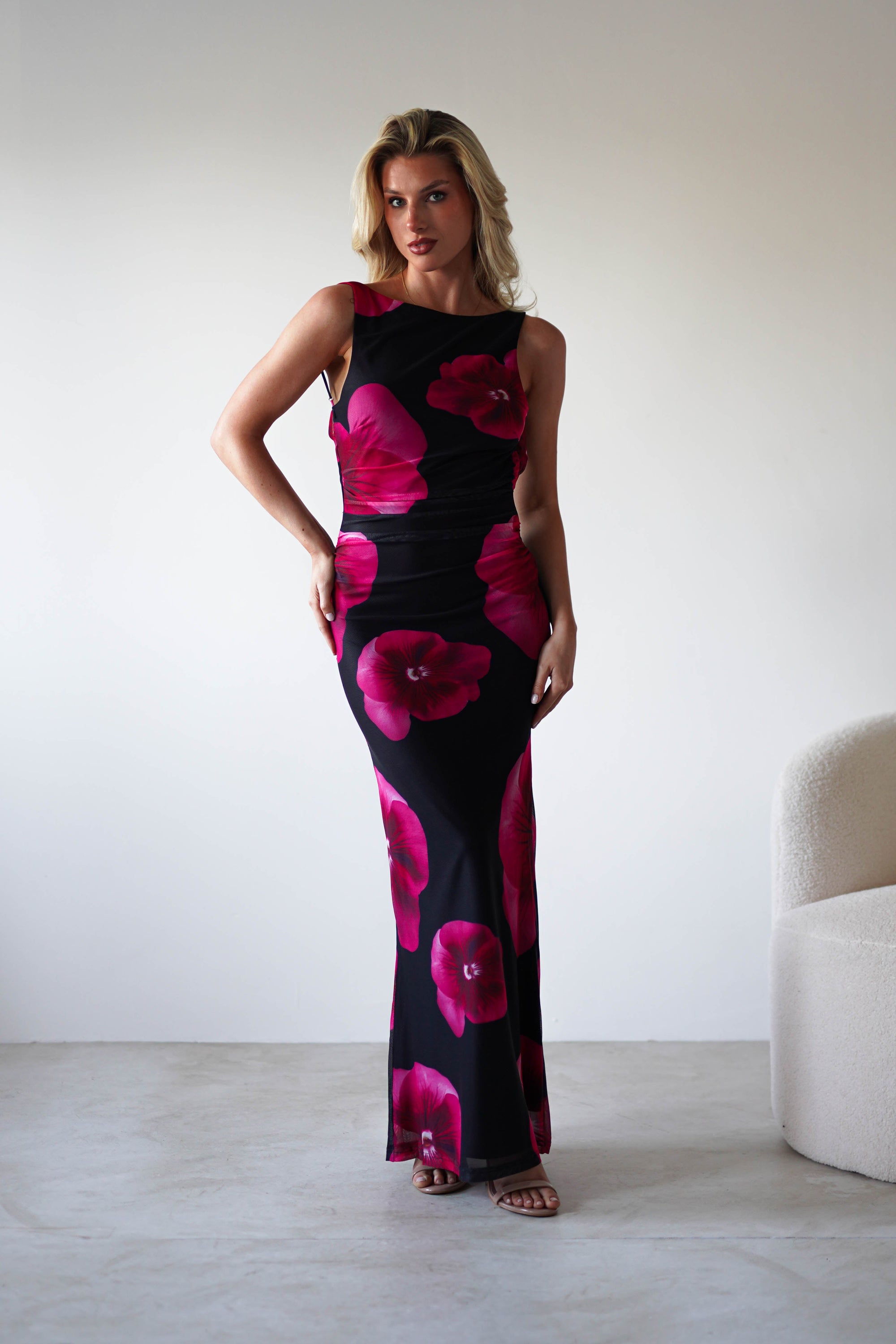 Nakita Mesh Floral Print Maxi Dress | Black | Oh Hello Clothing | XS (6)