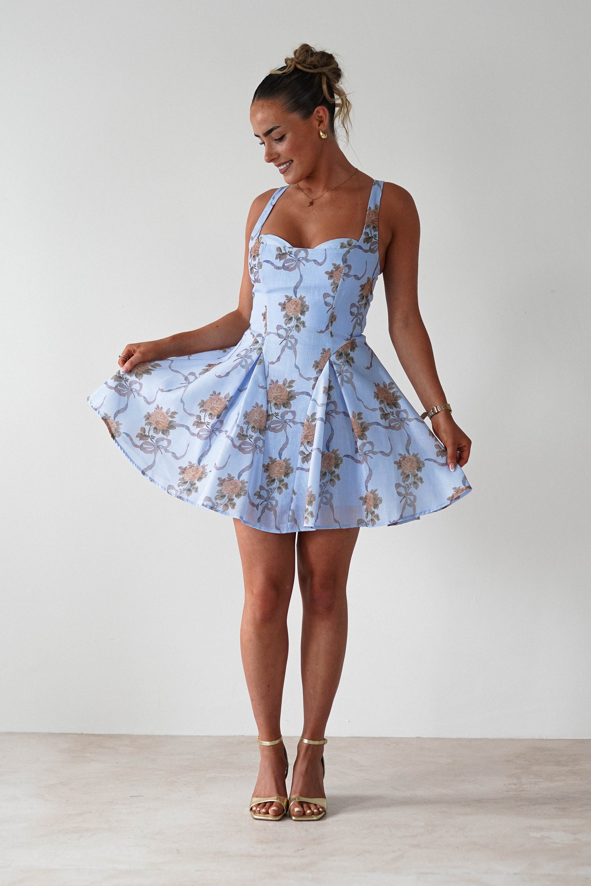 Mariel Floral Print Mini Skater Dress | Blue | Oh Hello Clothing | XS (6)