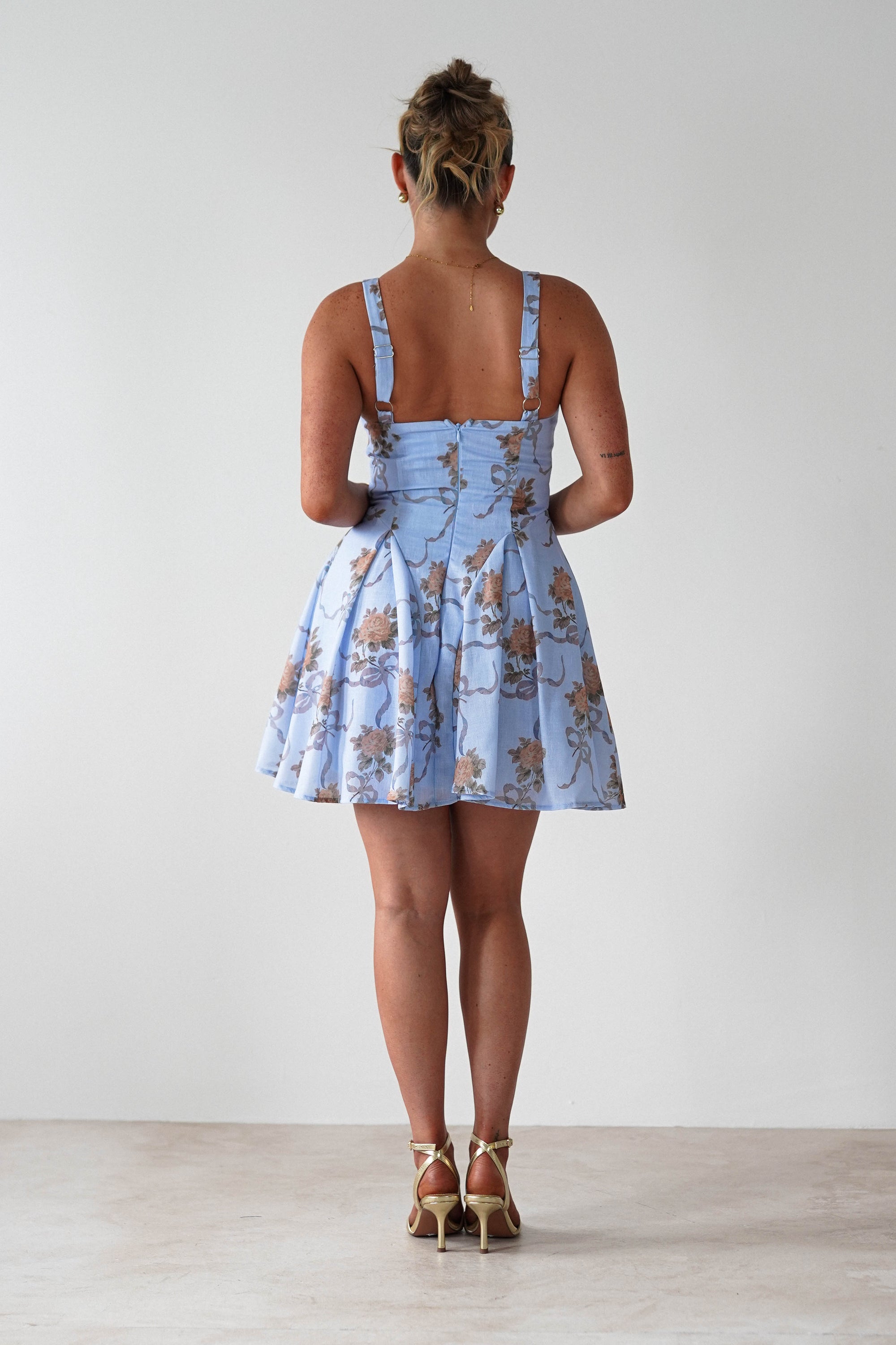Mariel Floral Print Mini Skater Dress | Blue | Oh Hello Clothing | XS (6)