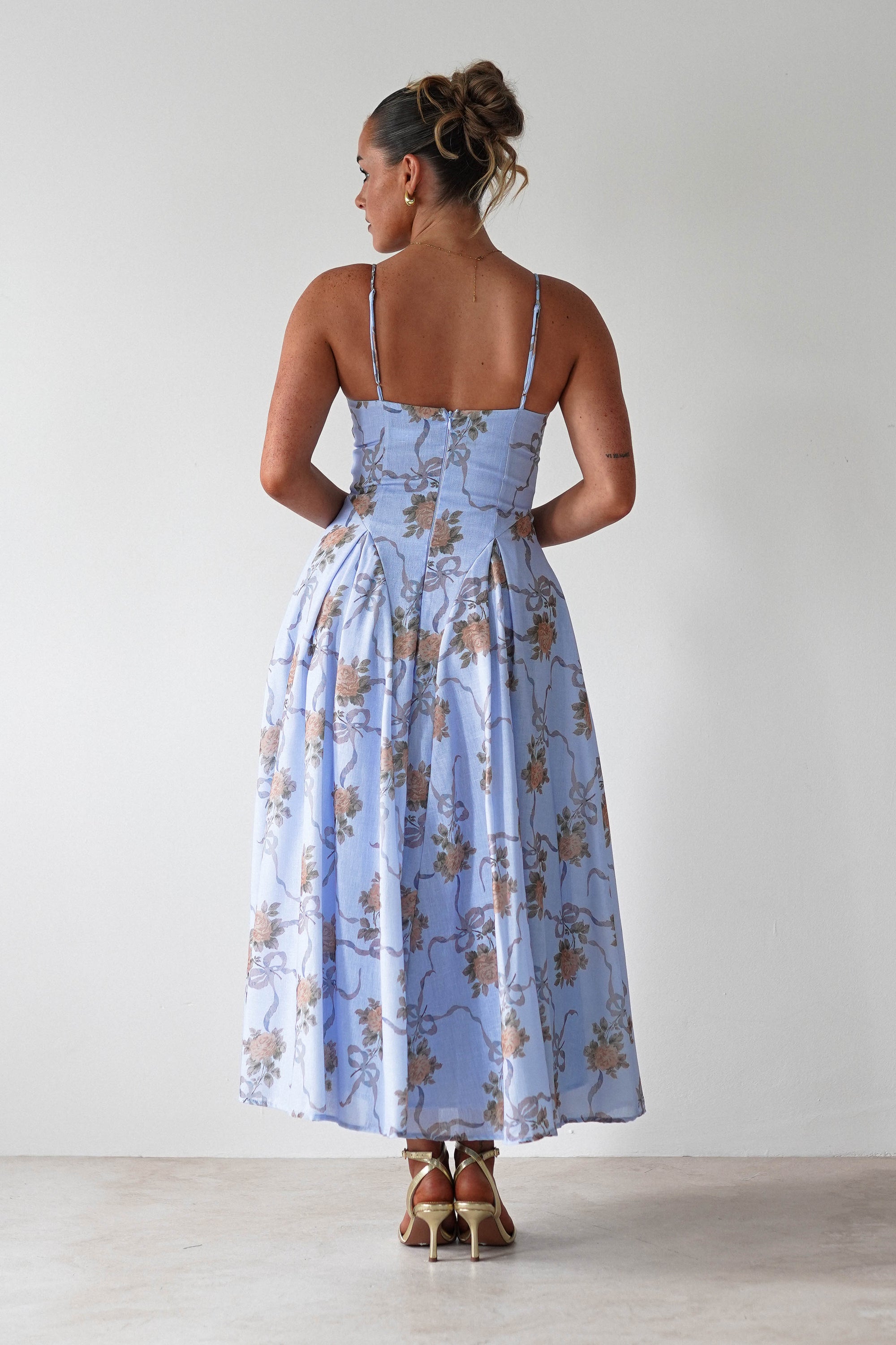 Tessa Floral Print Skater Midaxi Dress | Blue | Oh Hello Clothing | XS (6)