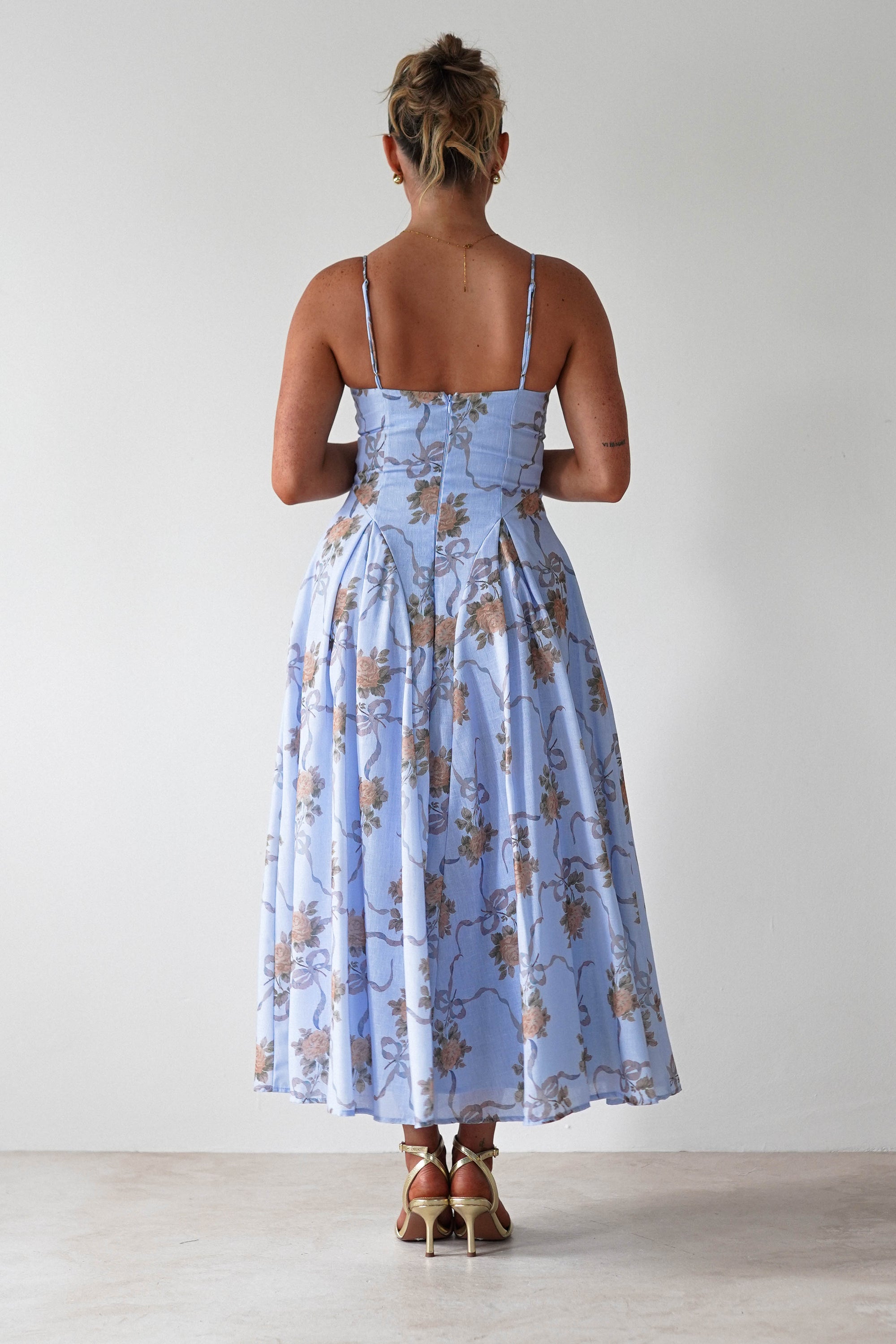 Tessa Floral Print Skater Midaxi Dress | Blue | Oh Hello Clothing | XS (6)