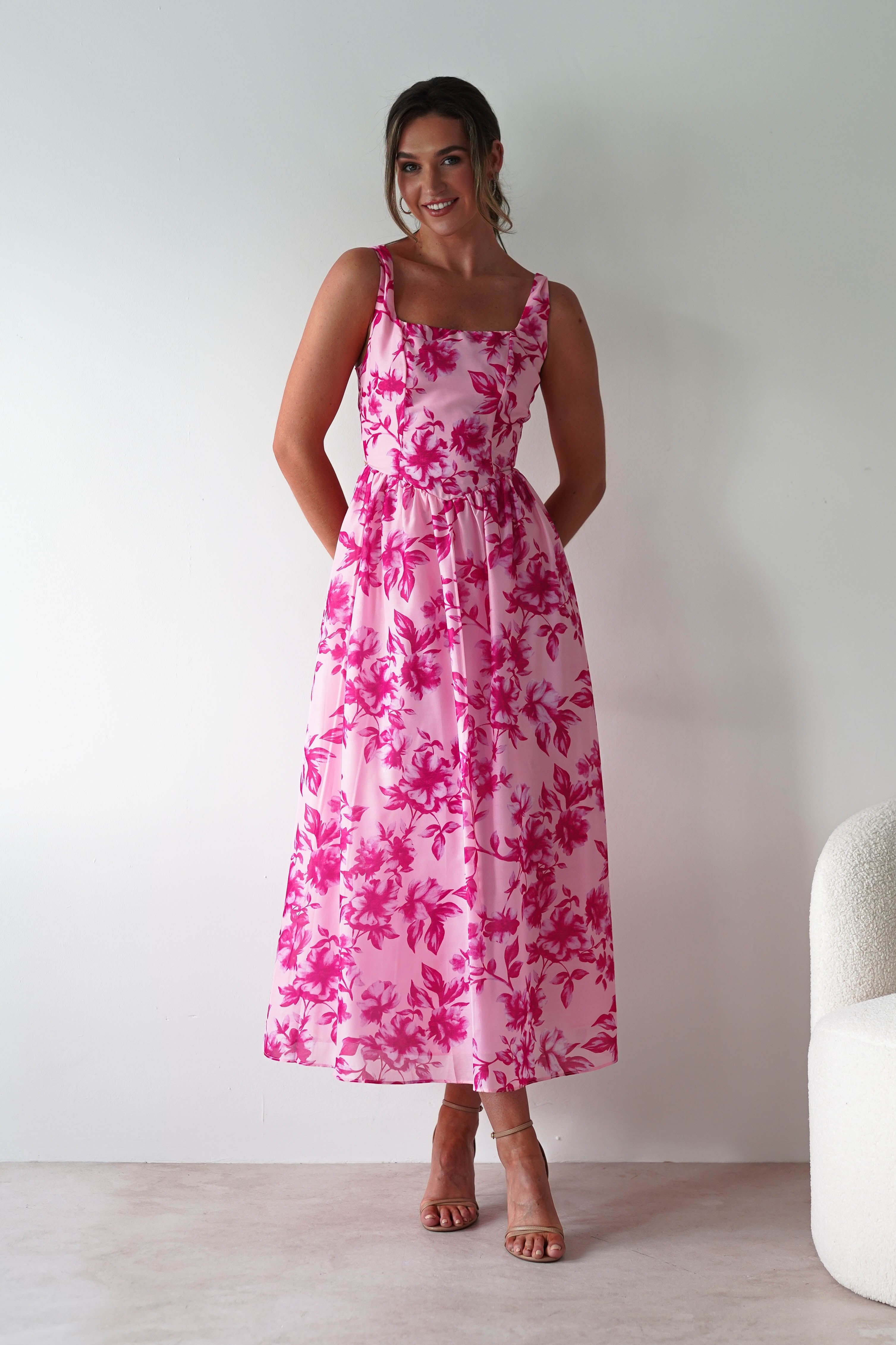 Maisie Floral Skater Maxi Dress | Pink | Oh Hello Clothing | XS (6)