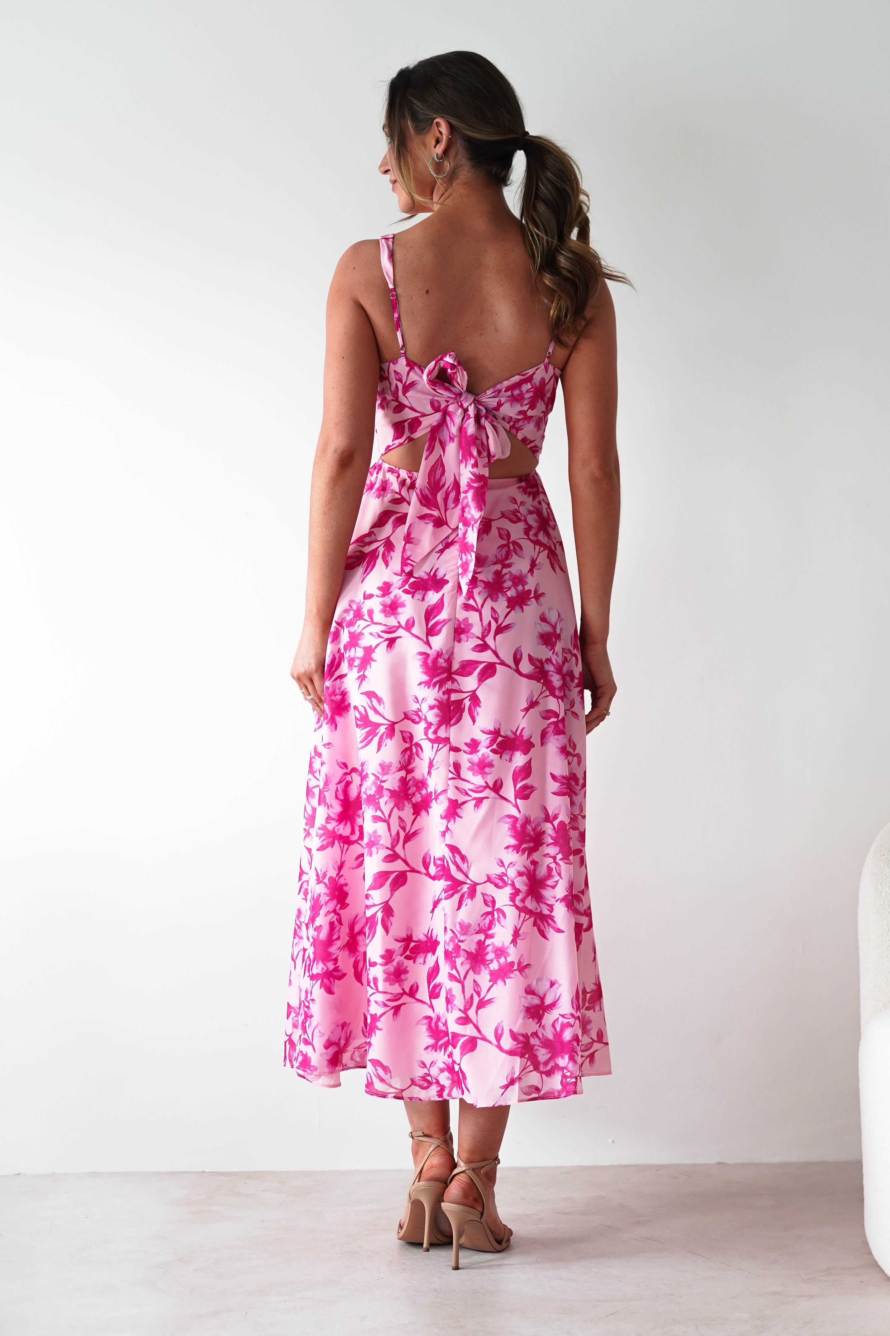Maisie Floral Skater Maxi Dress | Pink | Oh Hello Clothing | XS (6)