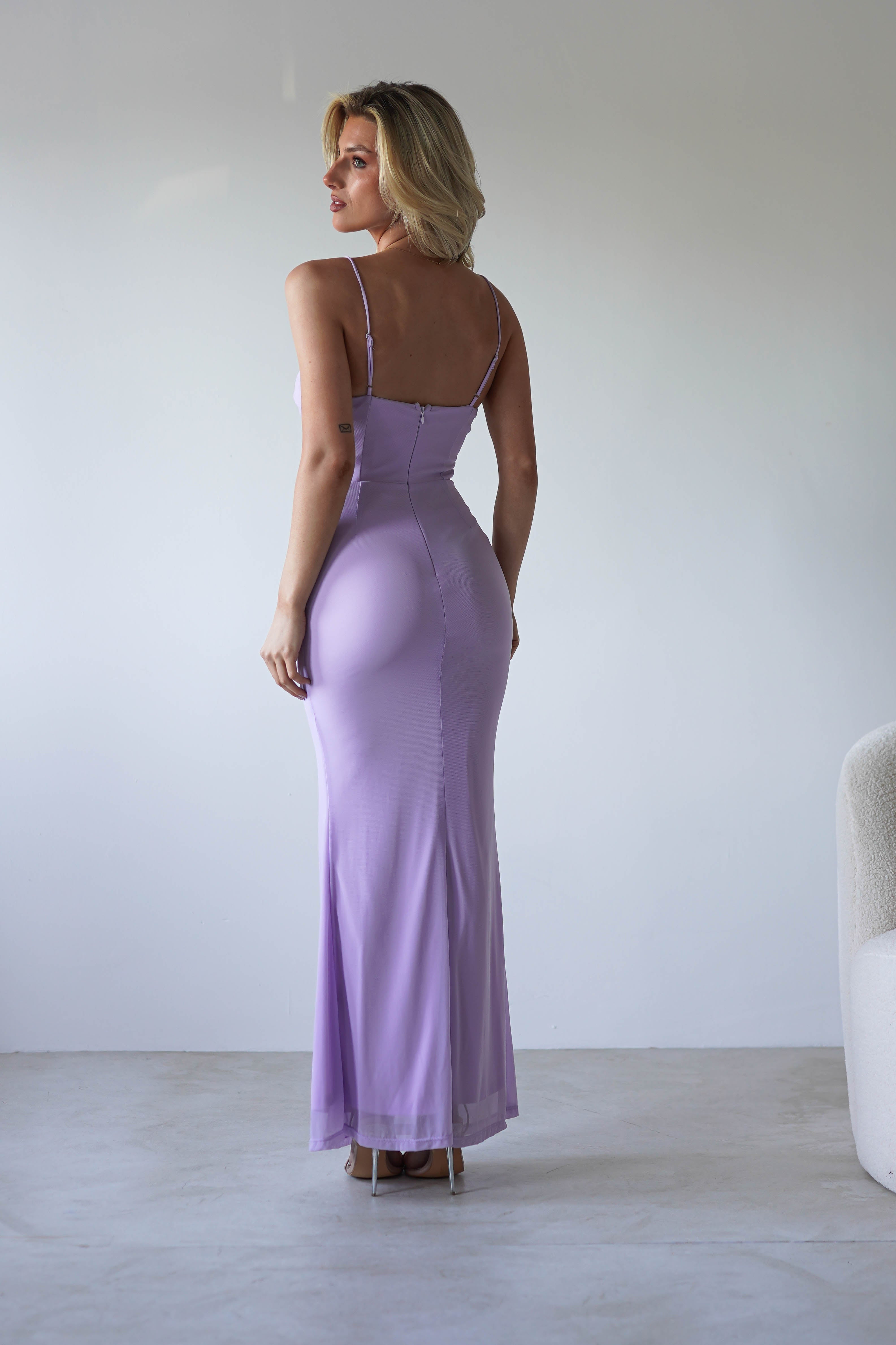 Melrose Mesh Shell Detail Maxi Dress | Lilac | Oh Hello Clothing | XS (6)