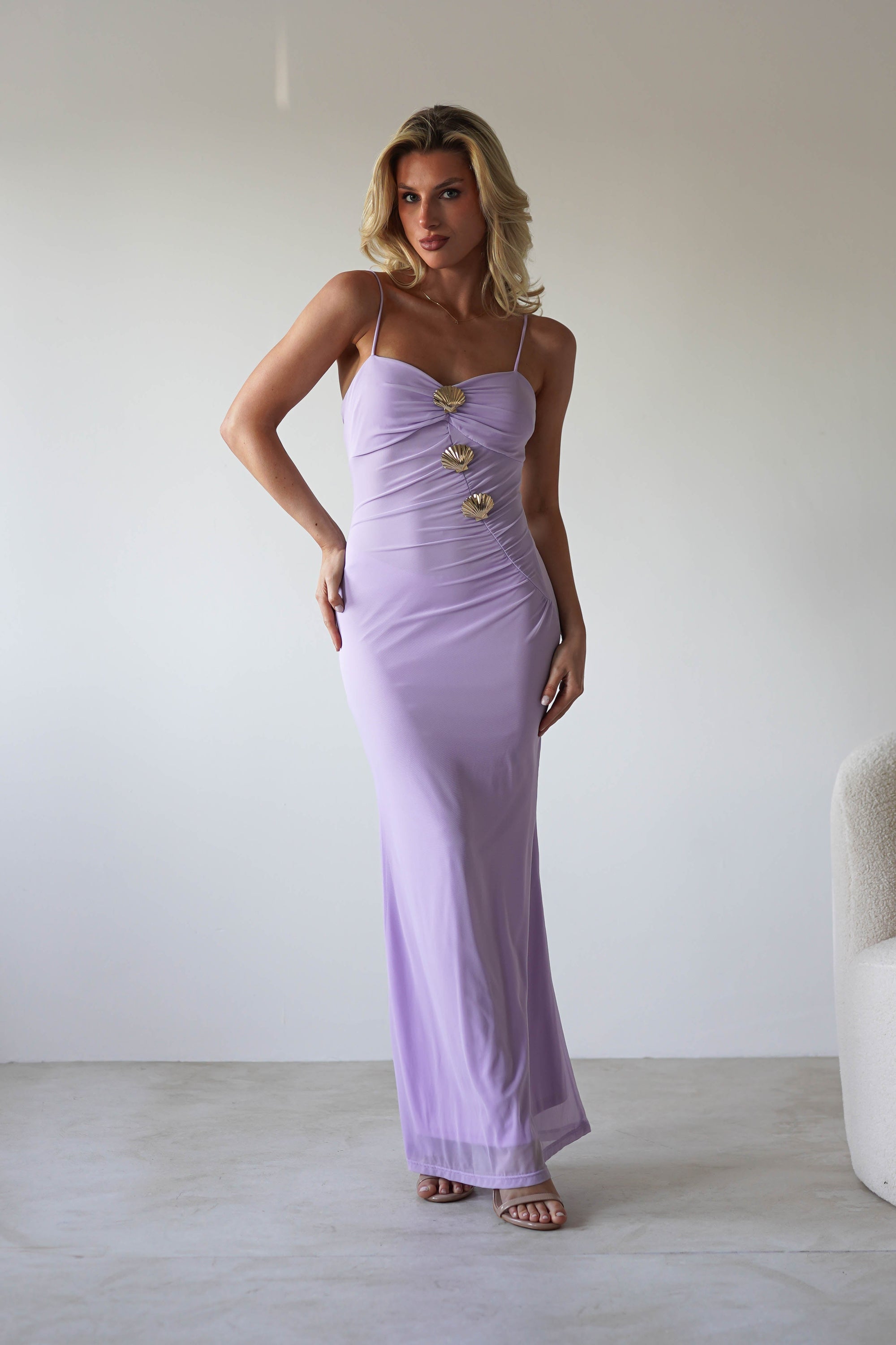 Melrose Mesh Shell Detail Maxi Dress | Lilac | Oh Hello Clothing | XS (6)
