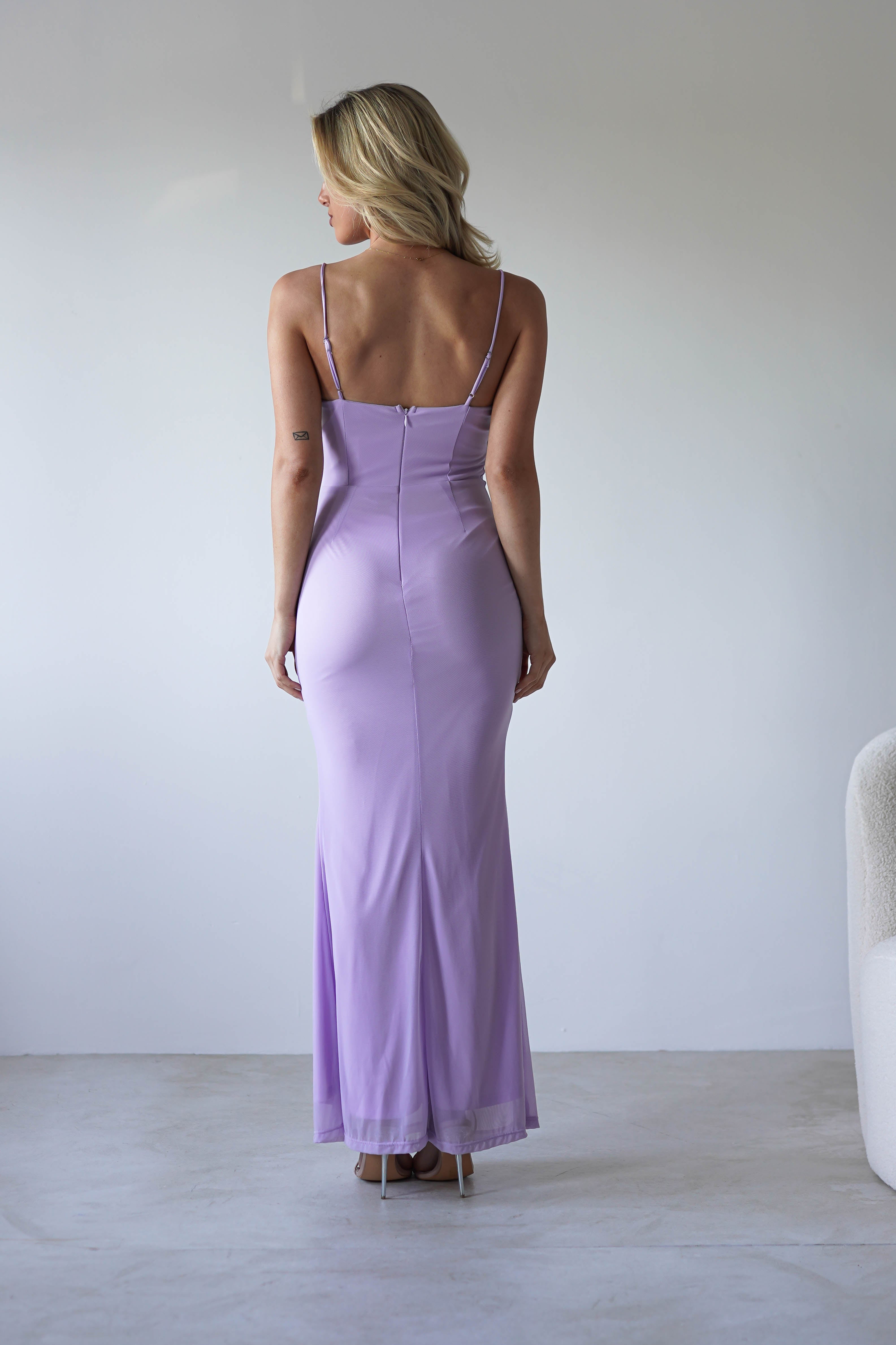 Melrose Mesh Shell Detail Maxi Dress | Lilac | Oh Hello Clothing | XS (6)