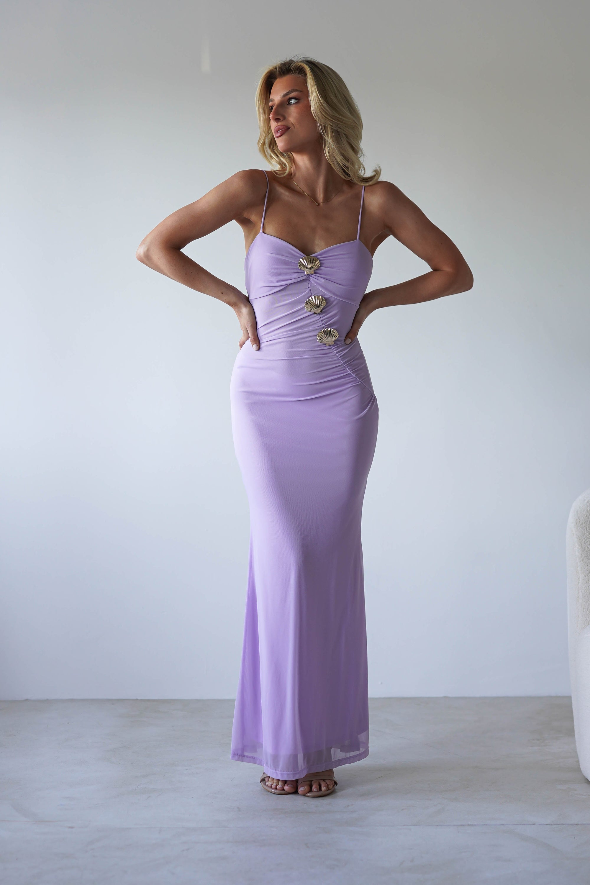 Melrose Mesh Shell Detail Maxi Dress | Lilac | Oh Hello Clothing | XS (6)