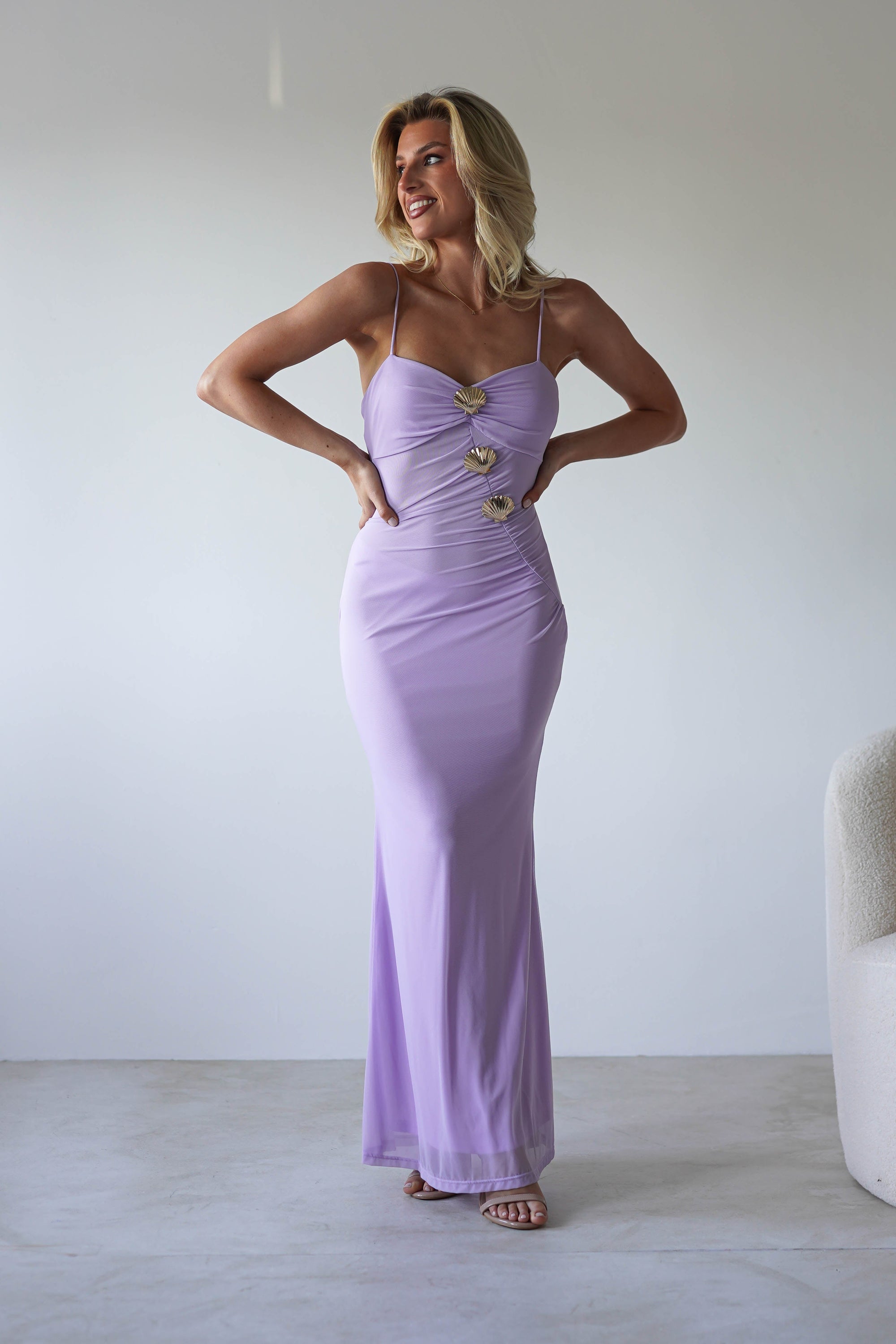 Melrose Mesh Shell Detail Maxi Dress | Lilac | Oh Hello Clothing | XS (6)