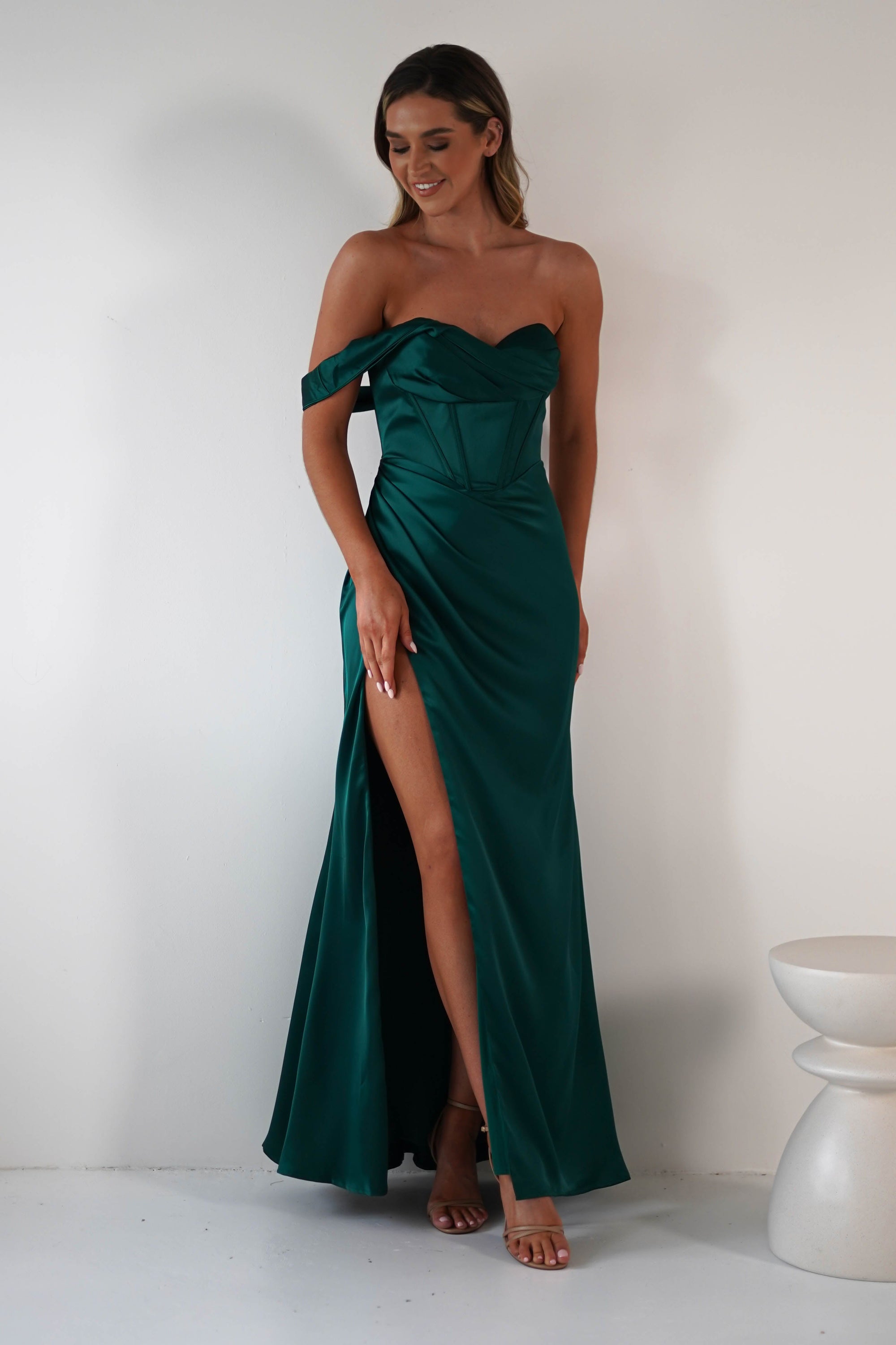 Nicolette Soft Satin Maxi Gown | Emerald Green | Oh Hello Clothing | XS (6)