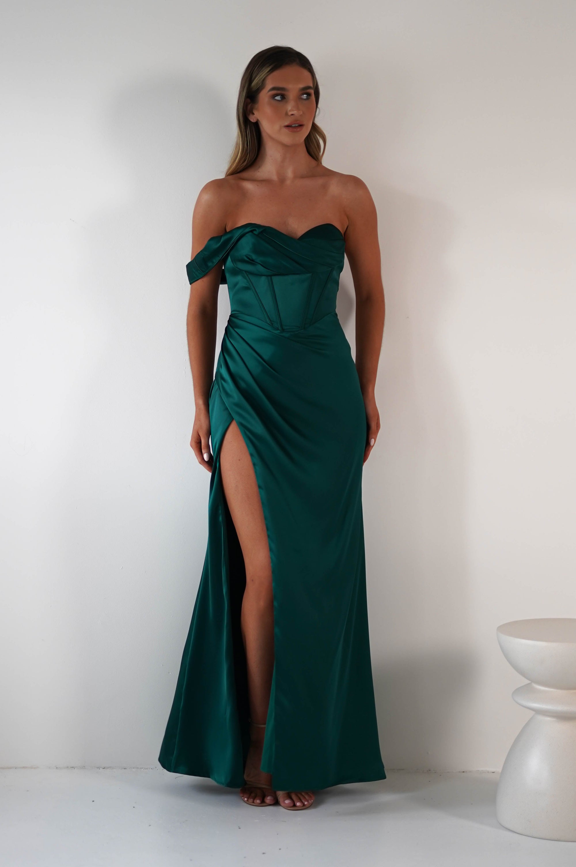 Nicolette Soft Satin Maxi Gown | Emerald Green | Oh Hello Clothing | XS (6)