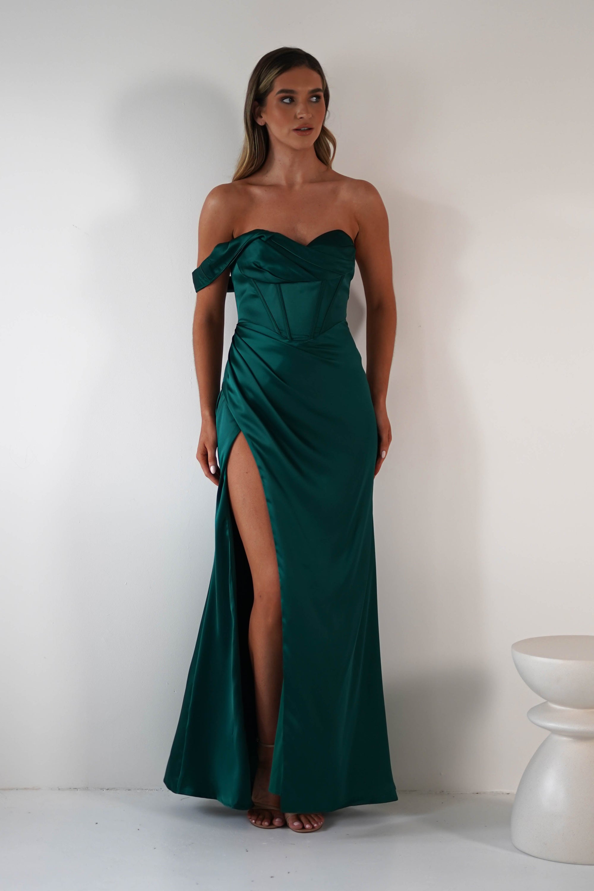 Nicolette Soft Satin Maxi Gown | Emerald Green | Oh Hello Clothing | XS (6)