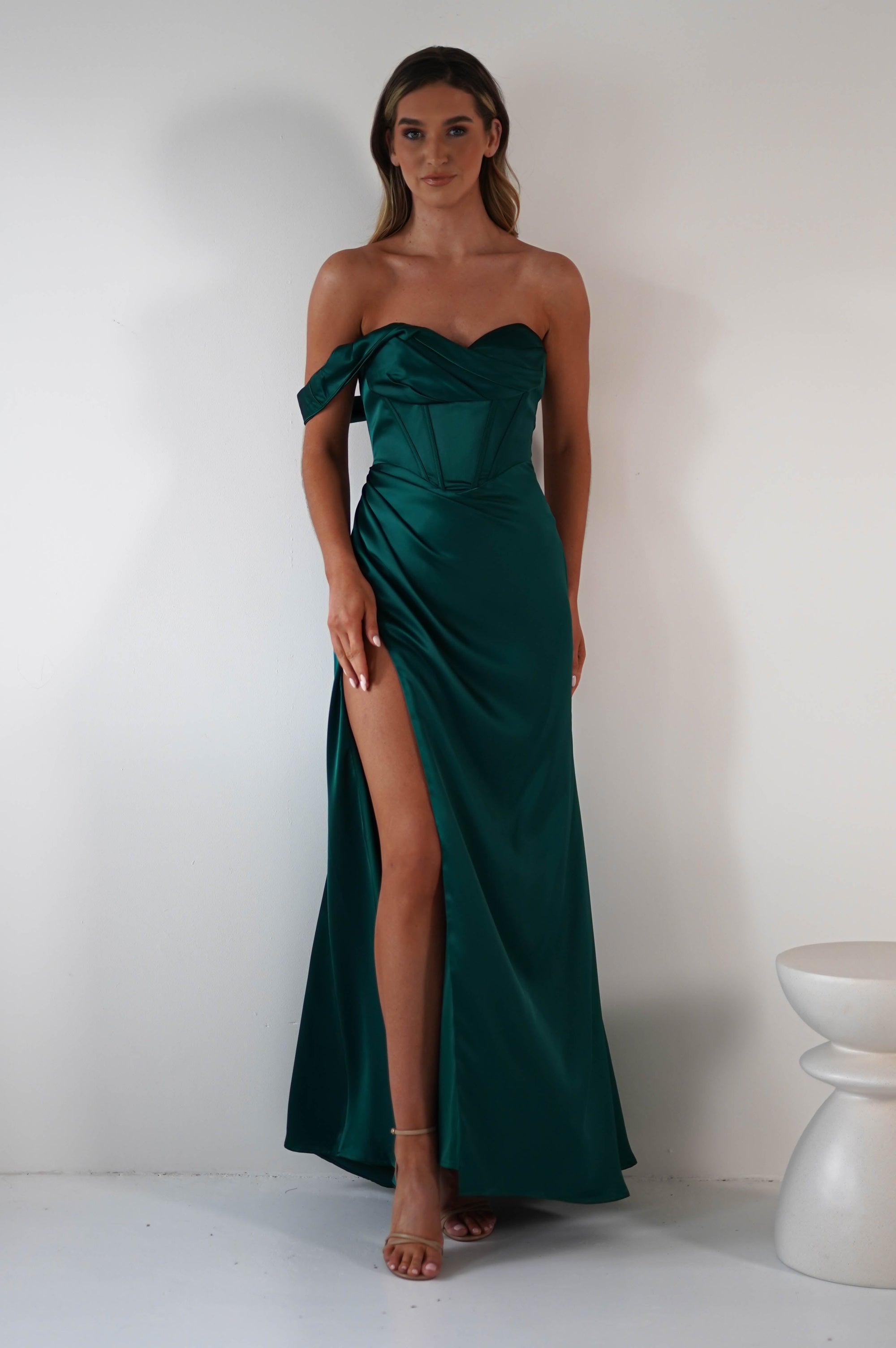 Nicolette Soft Satin Maxi Gown | Emerald Green | Oh Hello Clothing | XS (6)