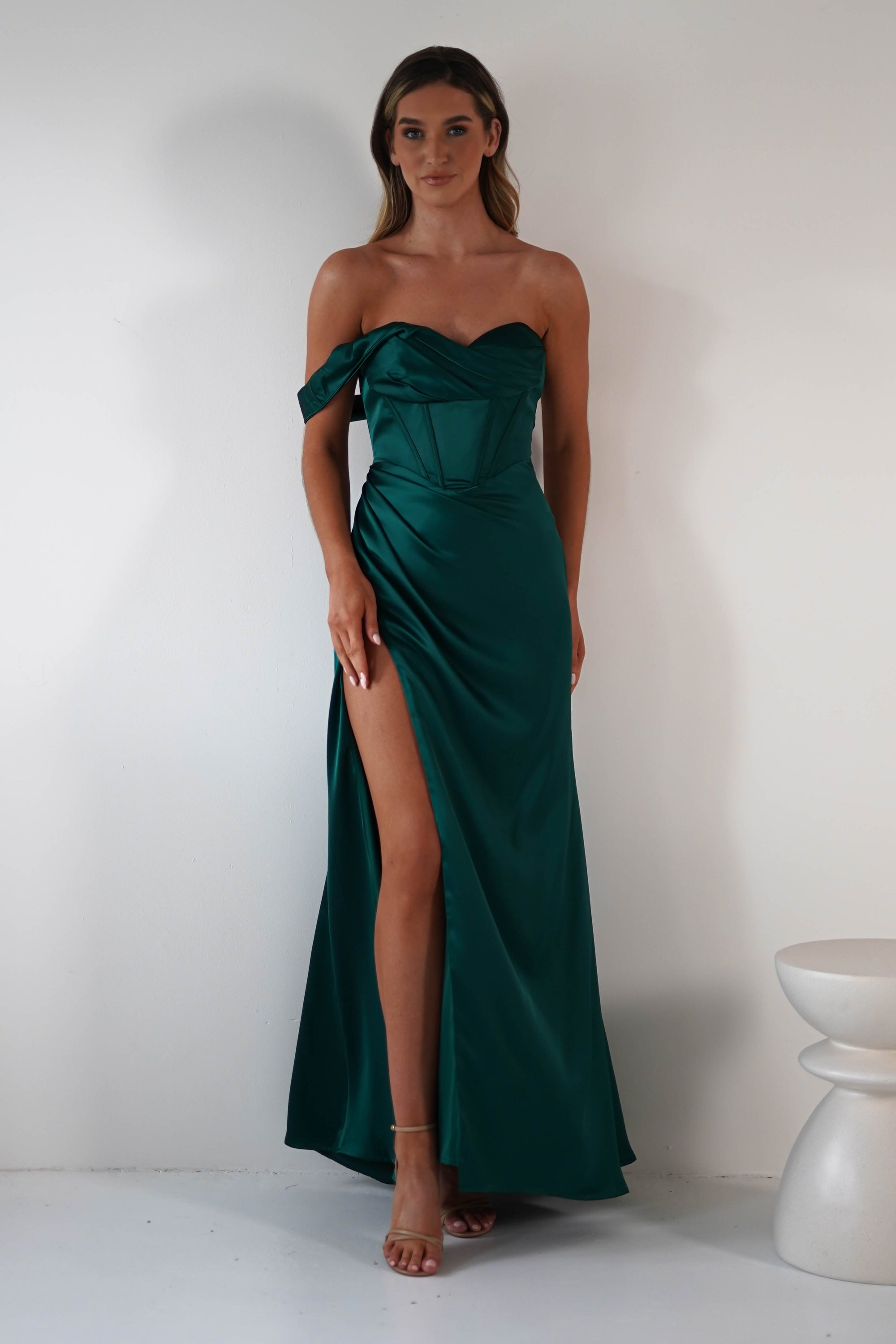 Nicolette Soft Satin Maxi Gown | Emerald Green | Oh Hello Clothing | XS (6)