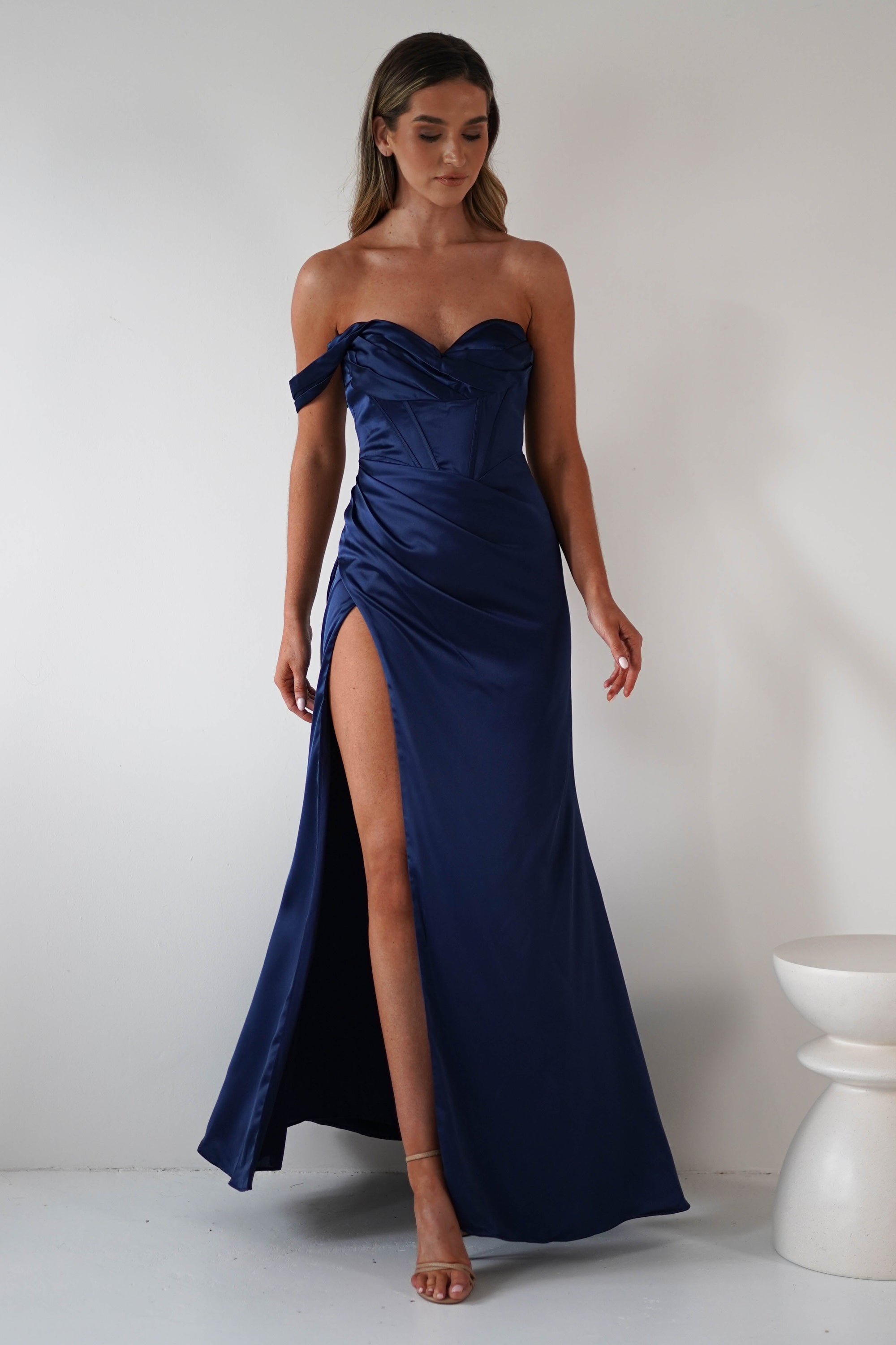Nicolette Soft Satin Maxi Gown | Navy | Oh Hello Clothing | XS (6)