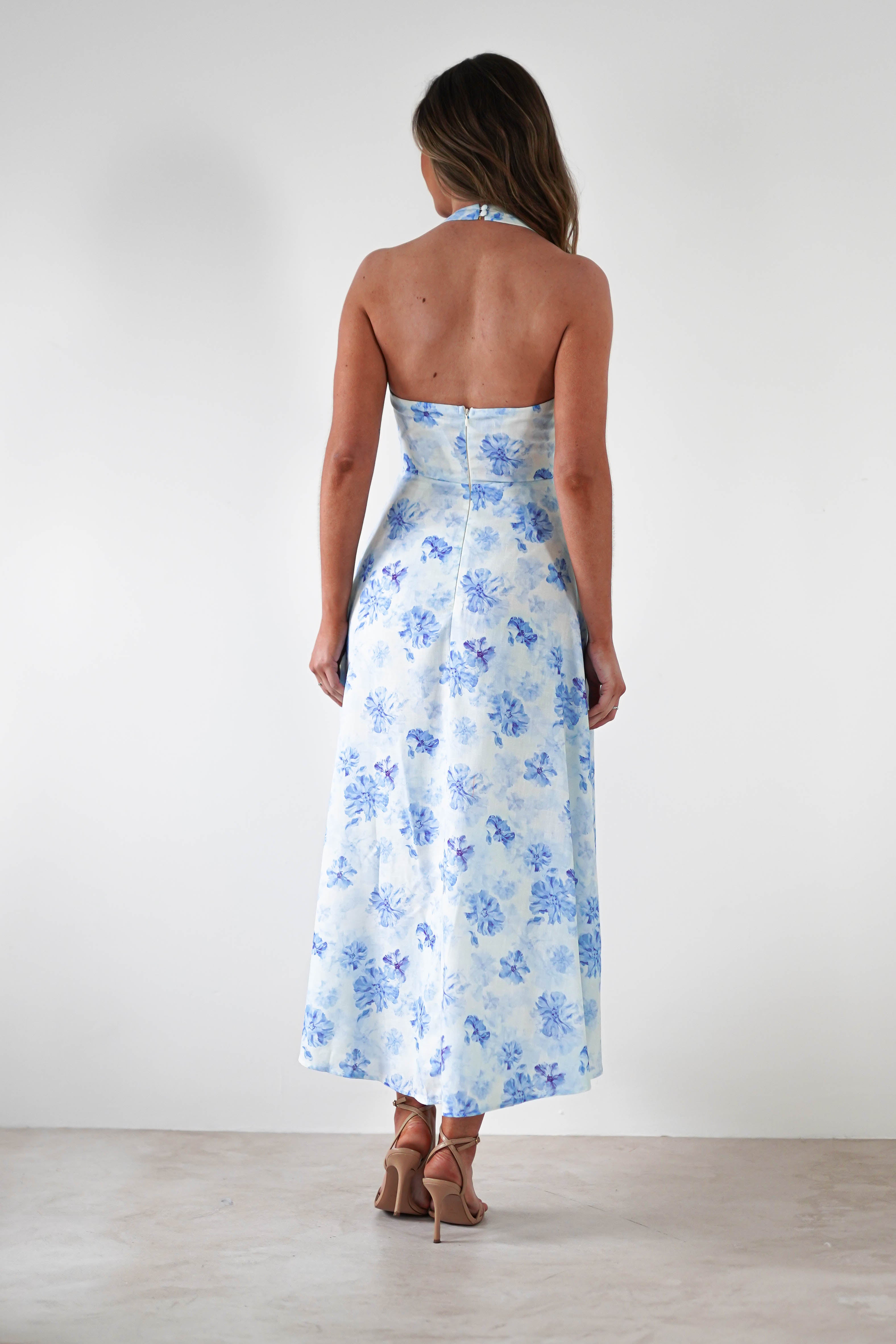 Suzette Floral Skater Maxi Dress | Blue/White - Oh Hello Clothing