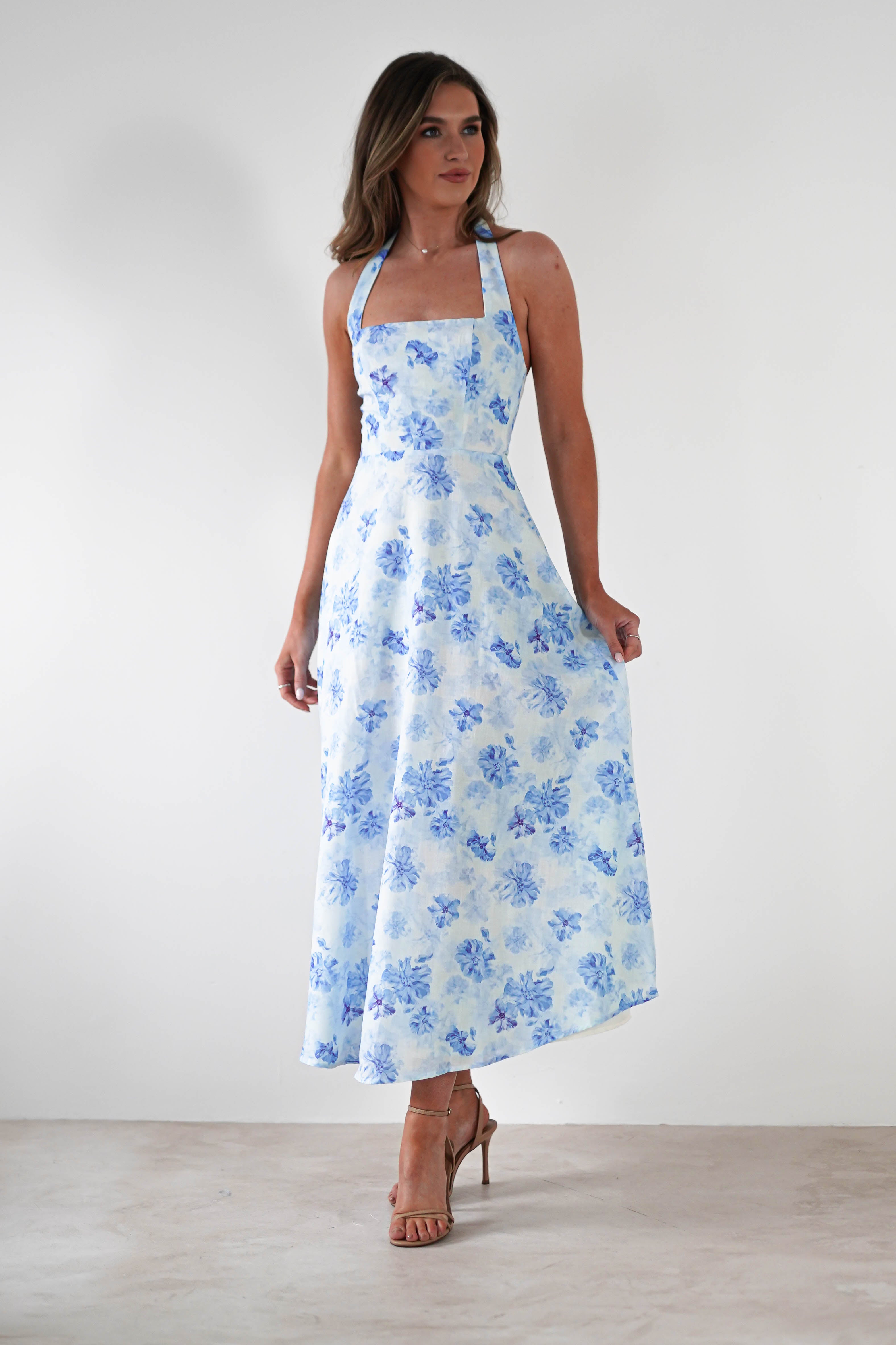 Suzette Floral Skater Maxi Dress | Blue/White - Oh Hello Clothing