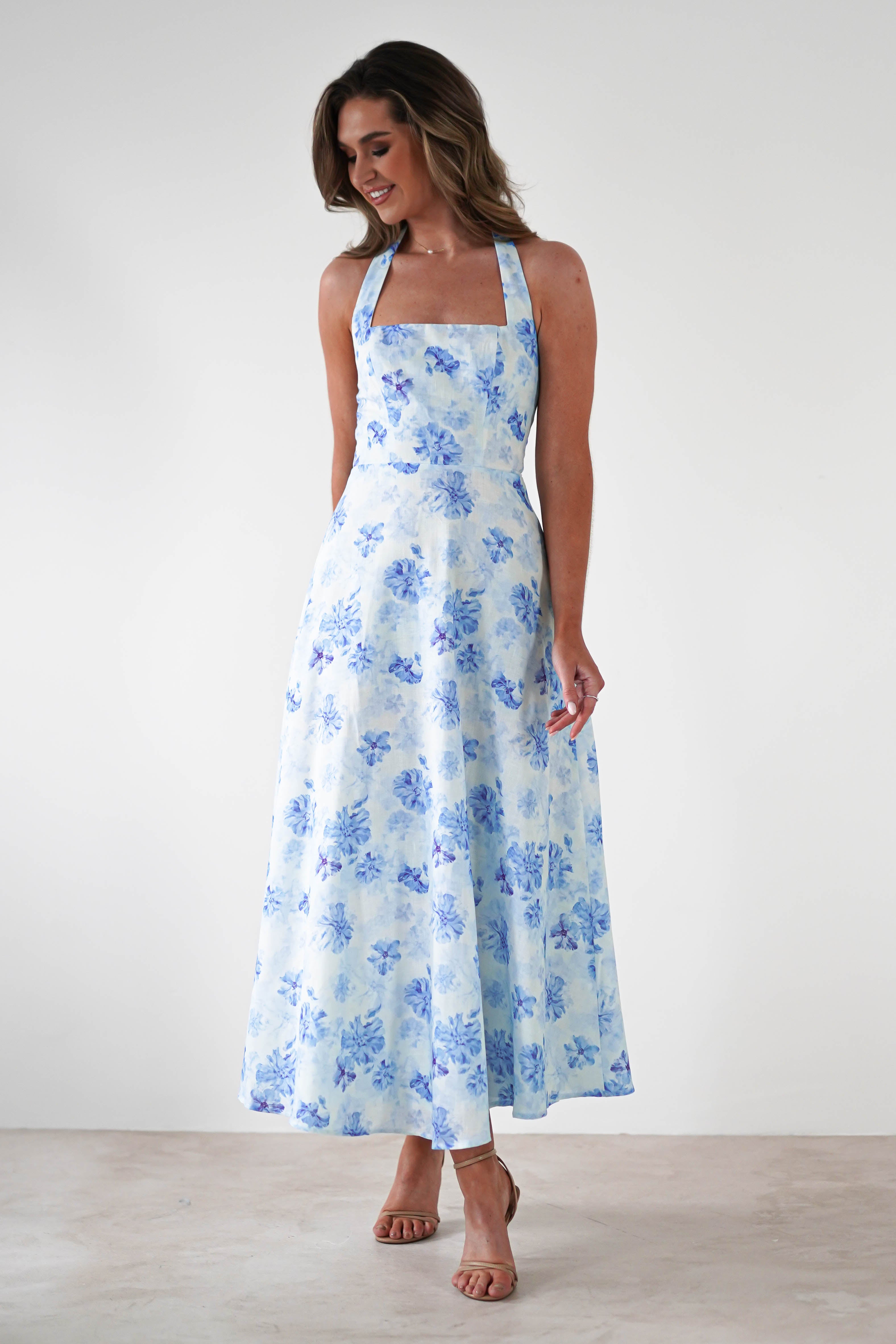 Suzette Floral Skater Maxi Dress | Blue/White - Oh Hello Clothing