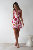 Juliet Halter Neck Floral Mini Dress | Pink | Oh Hello Clothing | XS (6)