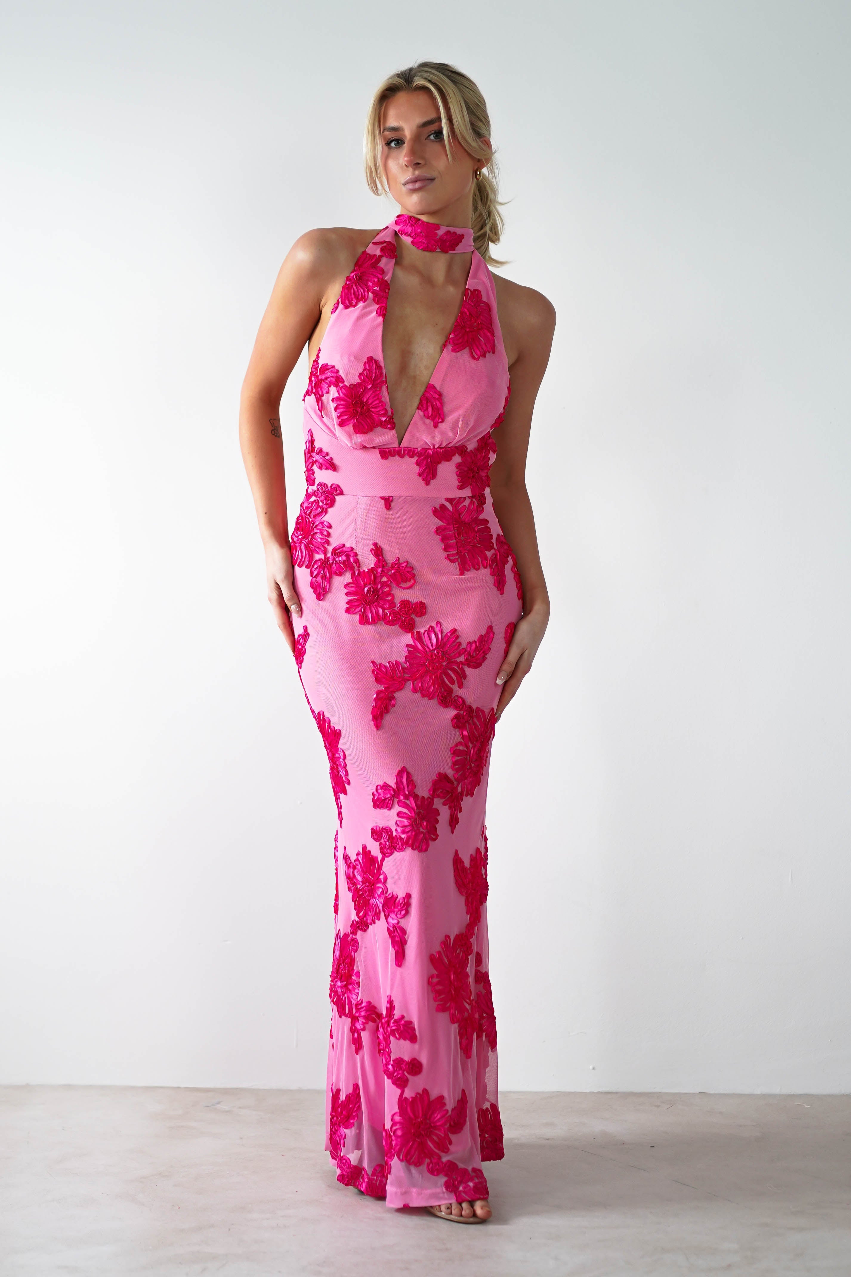 Halsey Tie Back Maxi Dress | Pink Print - Oh Hello Clothing