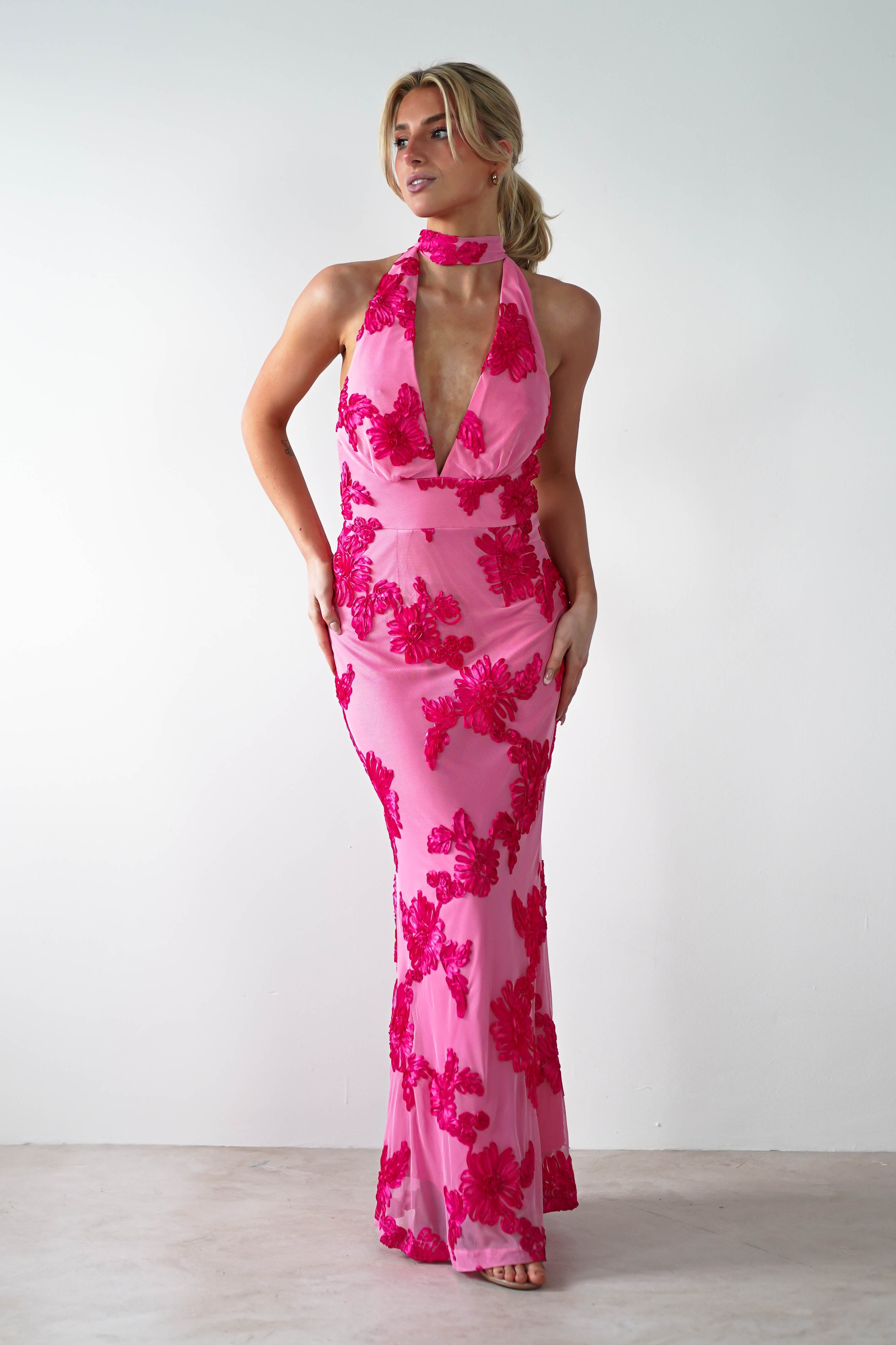 Halsey Tie Back Maxi Dress | Pink Print - Oh Hello Clothing