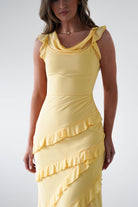 Lauretta Ruffle Chiffon Maxi Dress | Yellow | Oh Hello Clothing | XS (6)