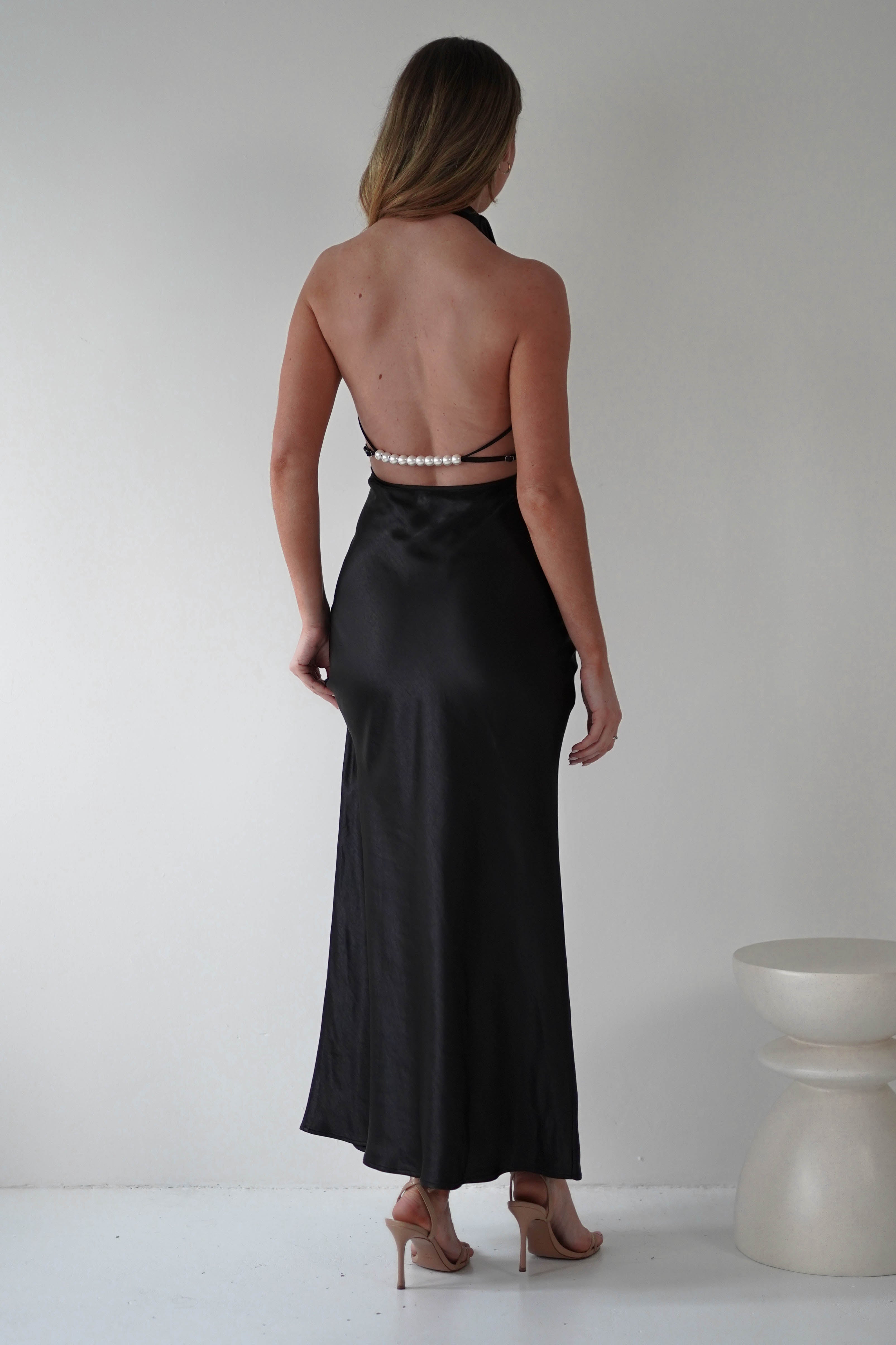 Capriana Pearl Back Maxi Dress | Black | Oh Hello Clothing | XS (6)
