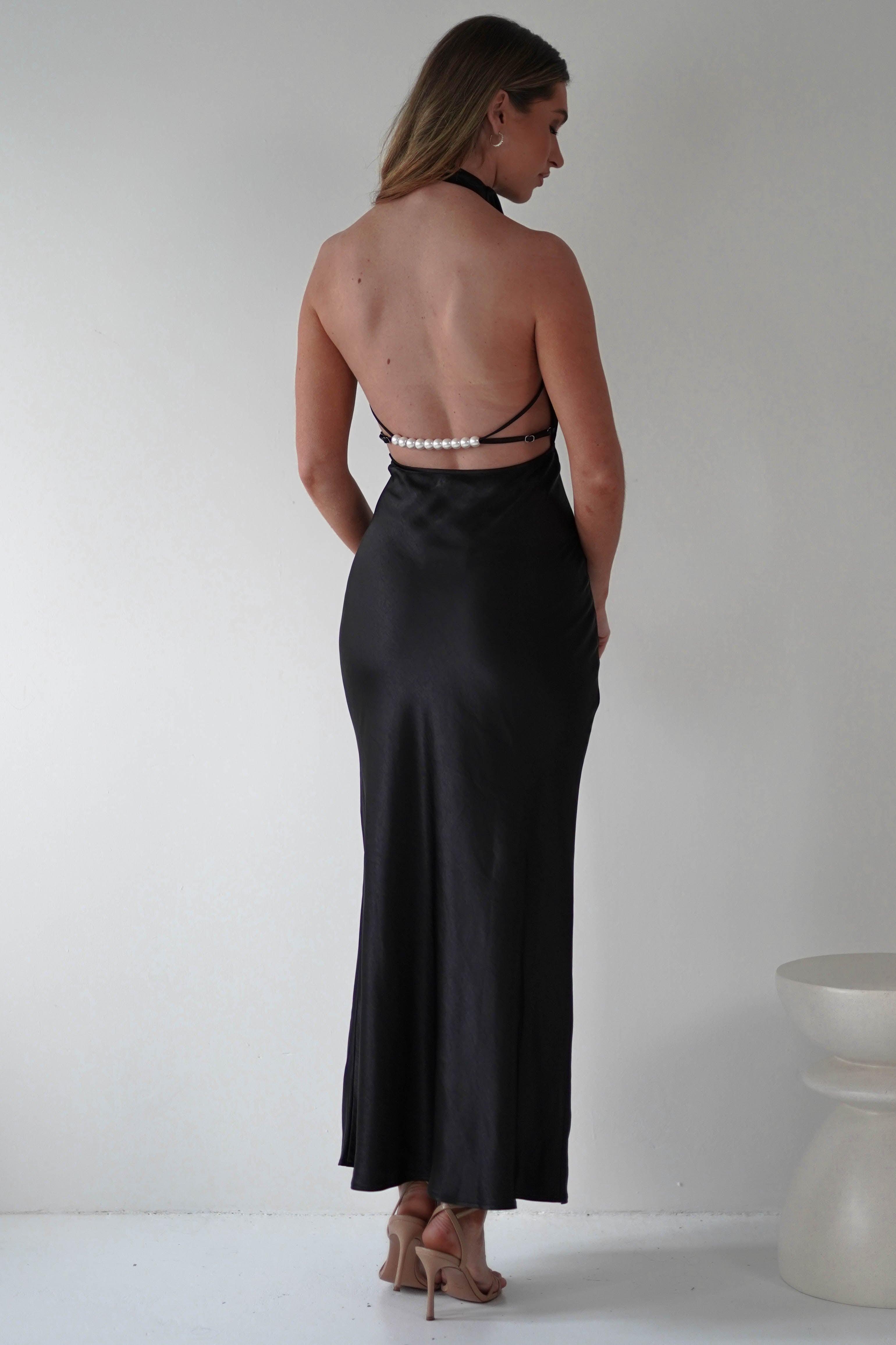 Capriana Pearl Back Maxi Dress | Black | Oh Hello Clothing | XS (6)