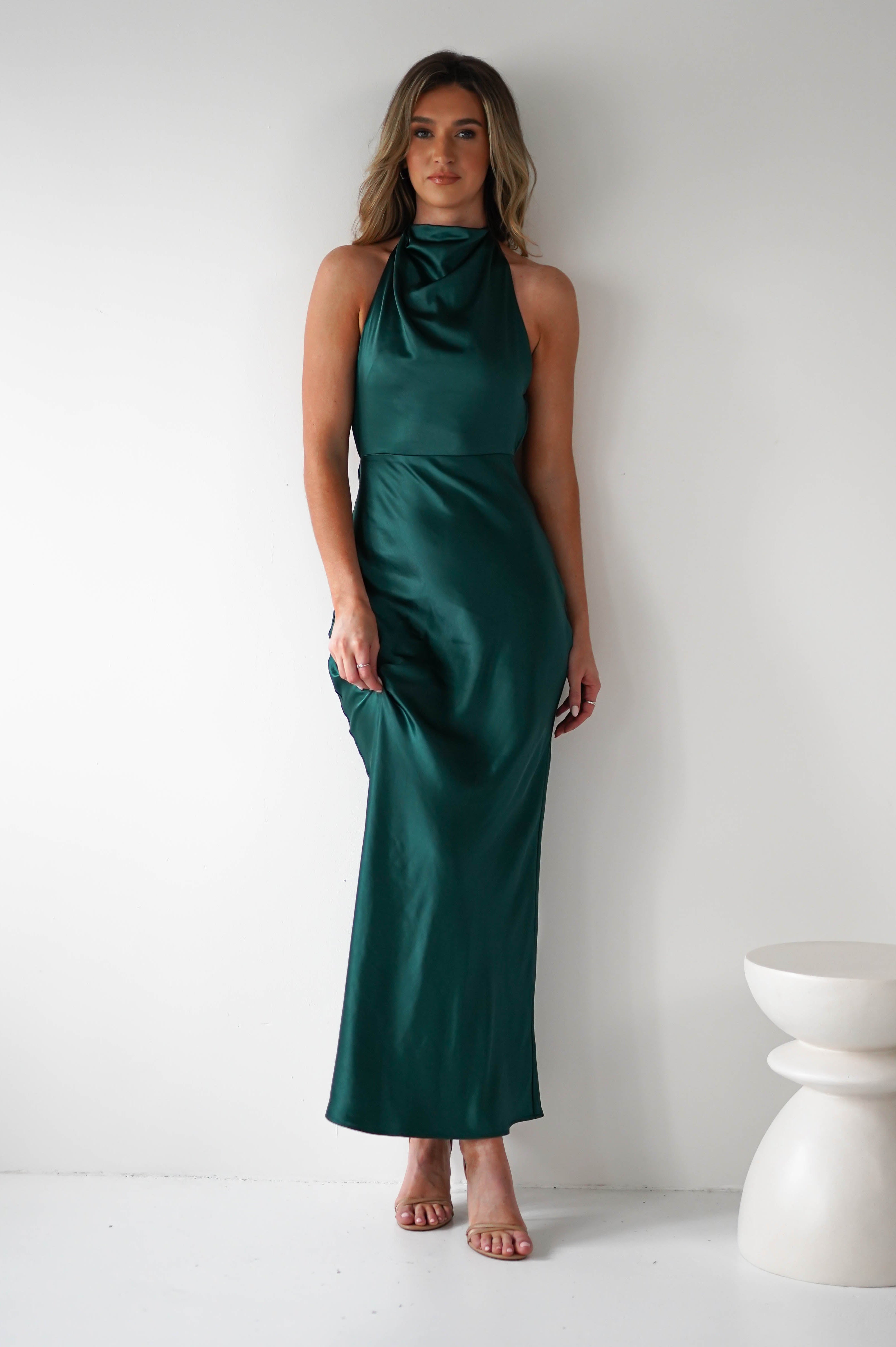 Capriana Pearl Back Maxi Dress | Emerald | Oh Hello Clothing | XS (6)