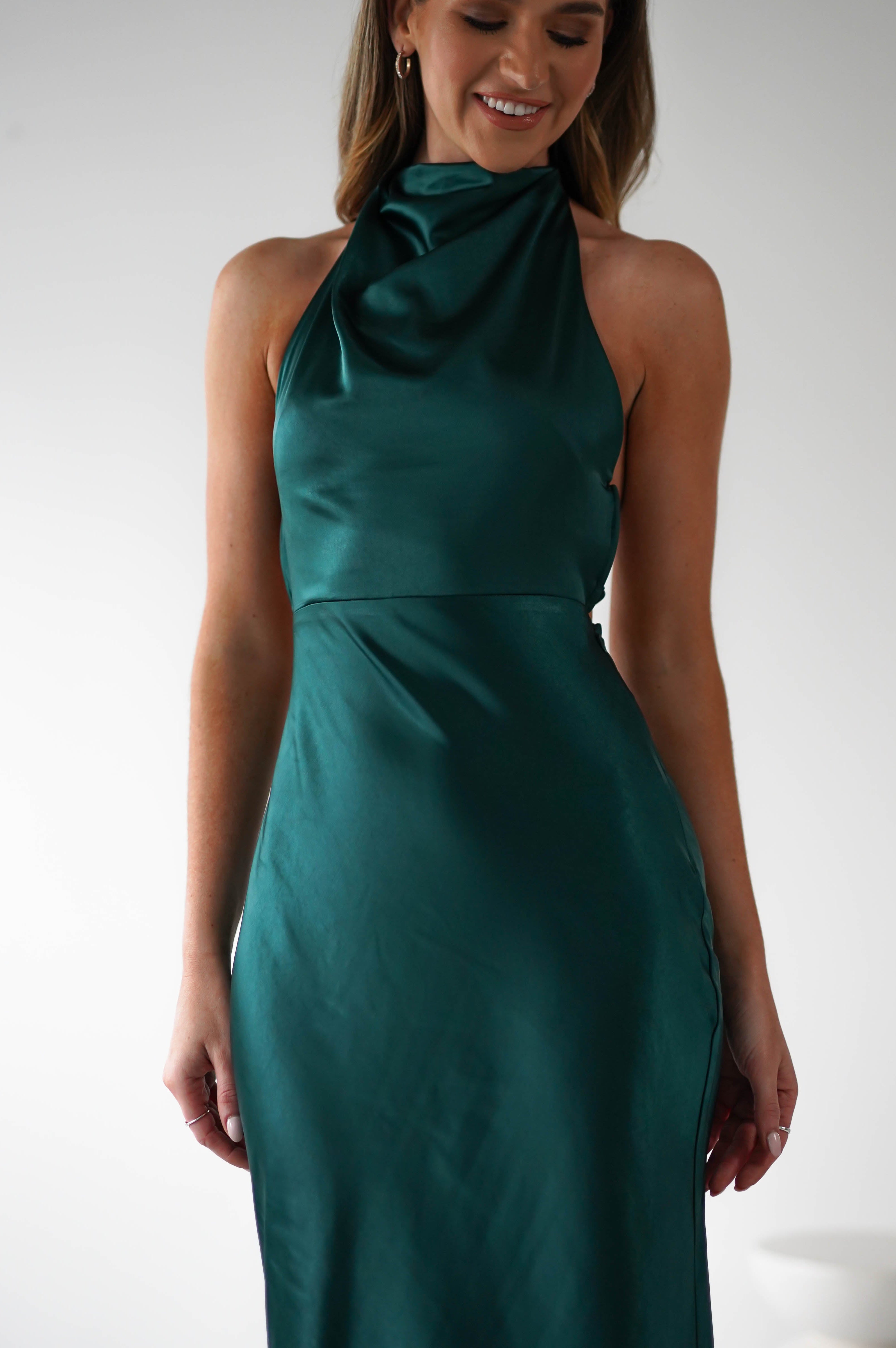 Capriana Pearl Back Maxi Dress | Emerald | Oh Hello Clothing | XS (6)