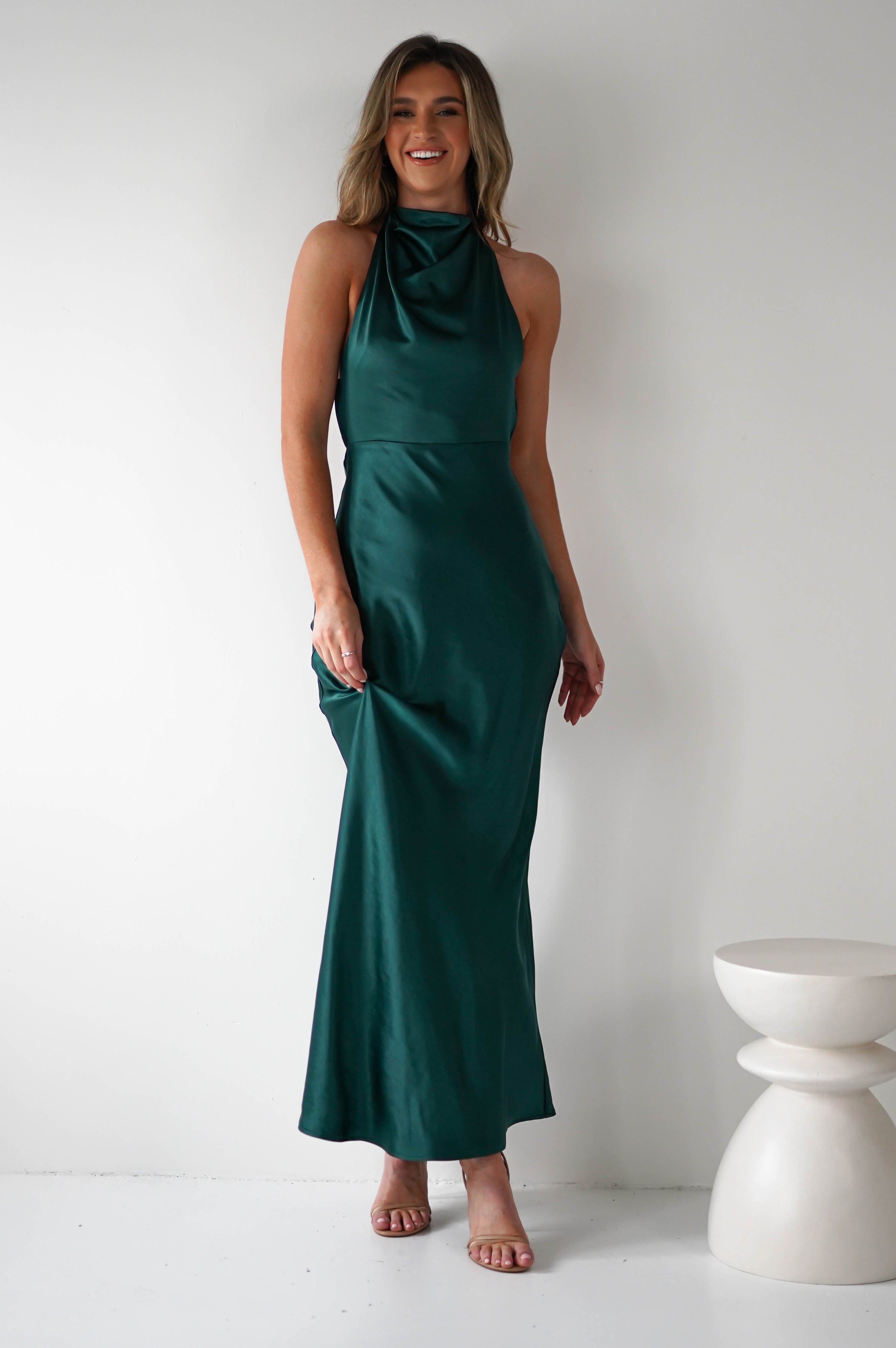 Capriana Pearl Back Maxi Dress | Emerald | Oh Hello Clothing | XS (6)