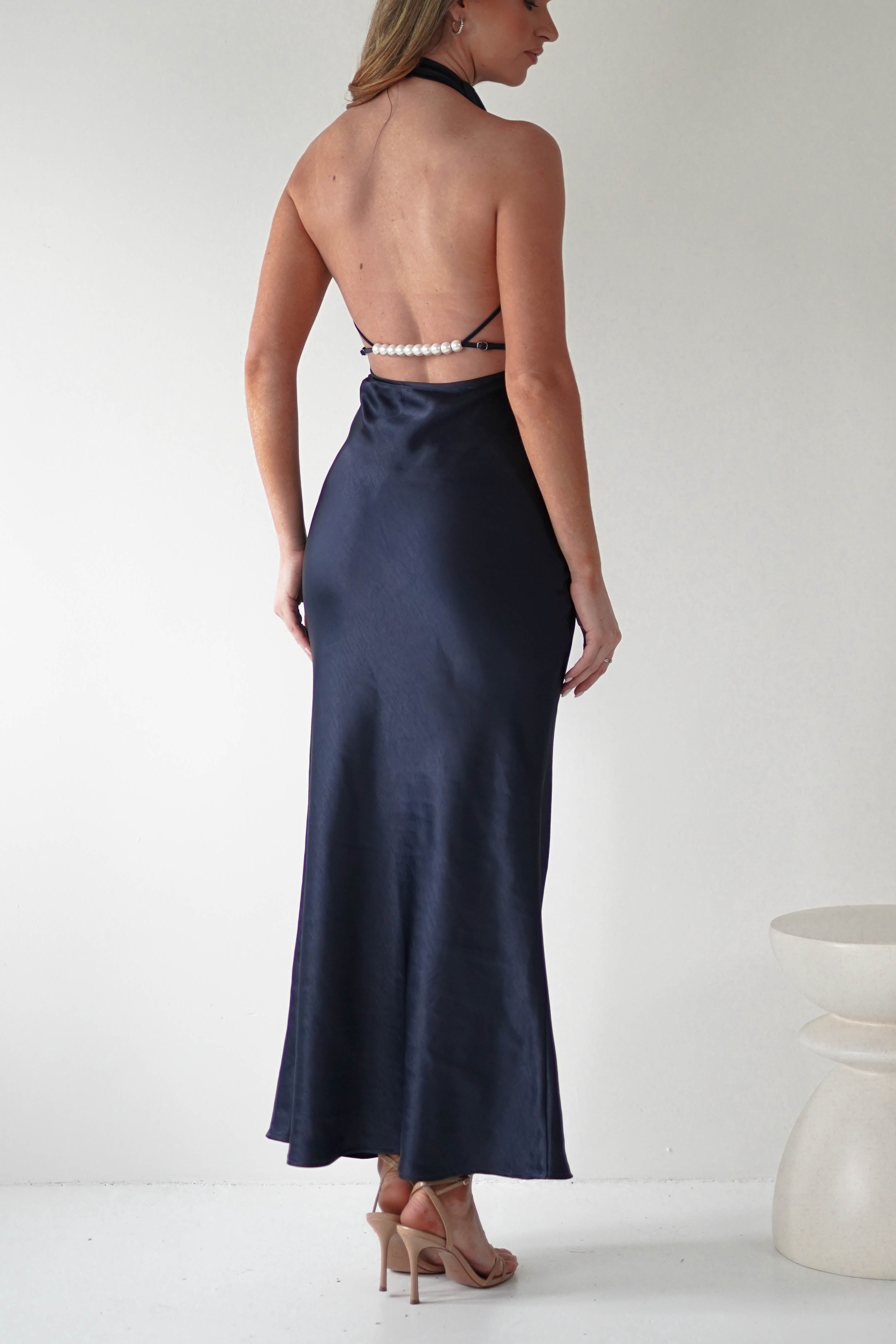 Capriana Pearl Back Maxi Dress | Navy | Oh Hello Clothing | XS (6)