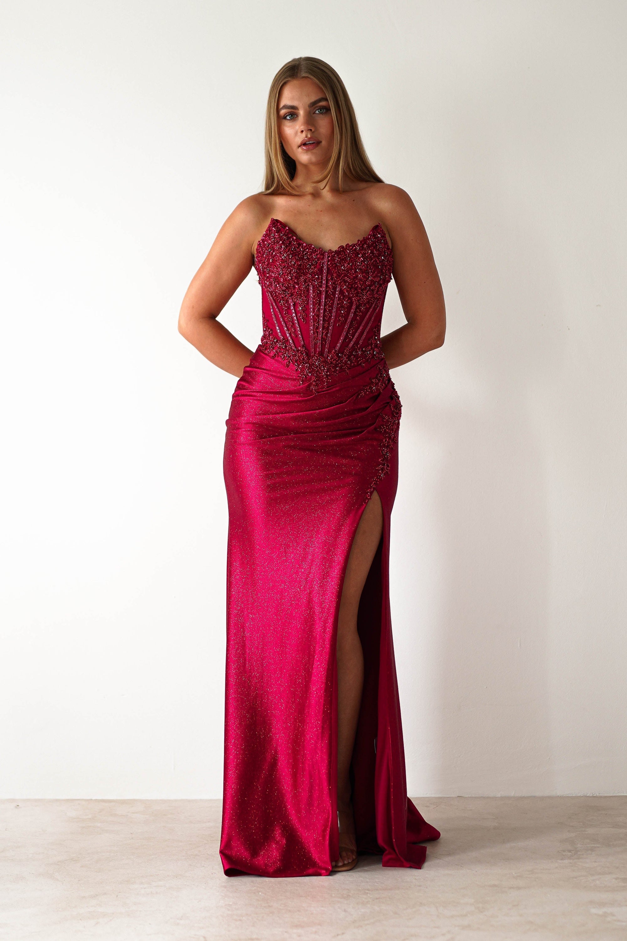 Caspian Embellished Bodycon Gown | Deep Red | Oh Hello Clothing | XS (6)