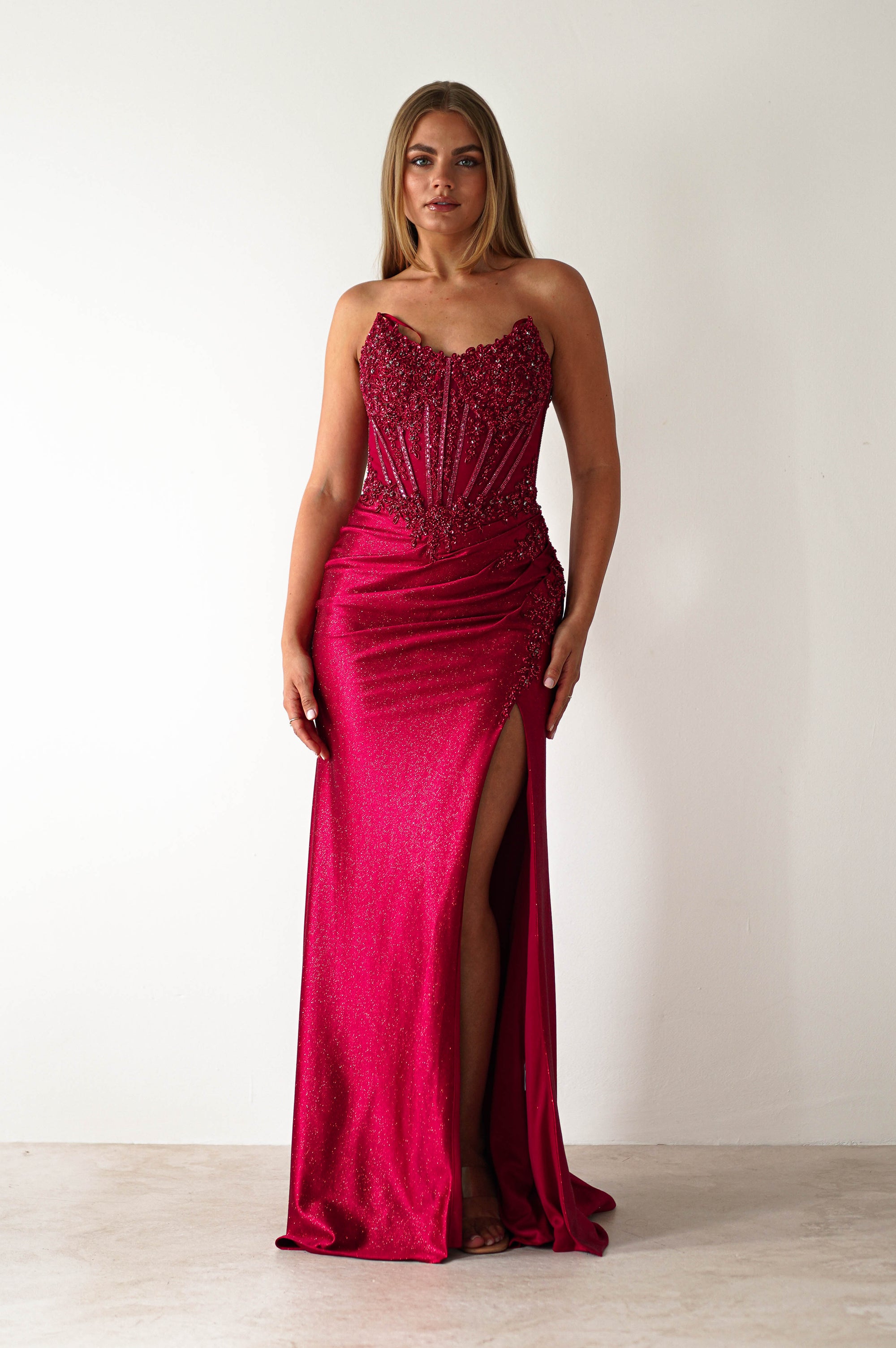 Caspian Embellished Bodycon Gown | Deep Red | Oh Hello Clothing | XS (6)