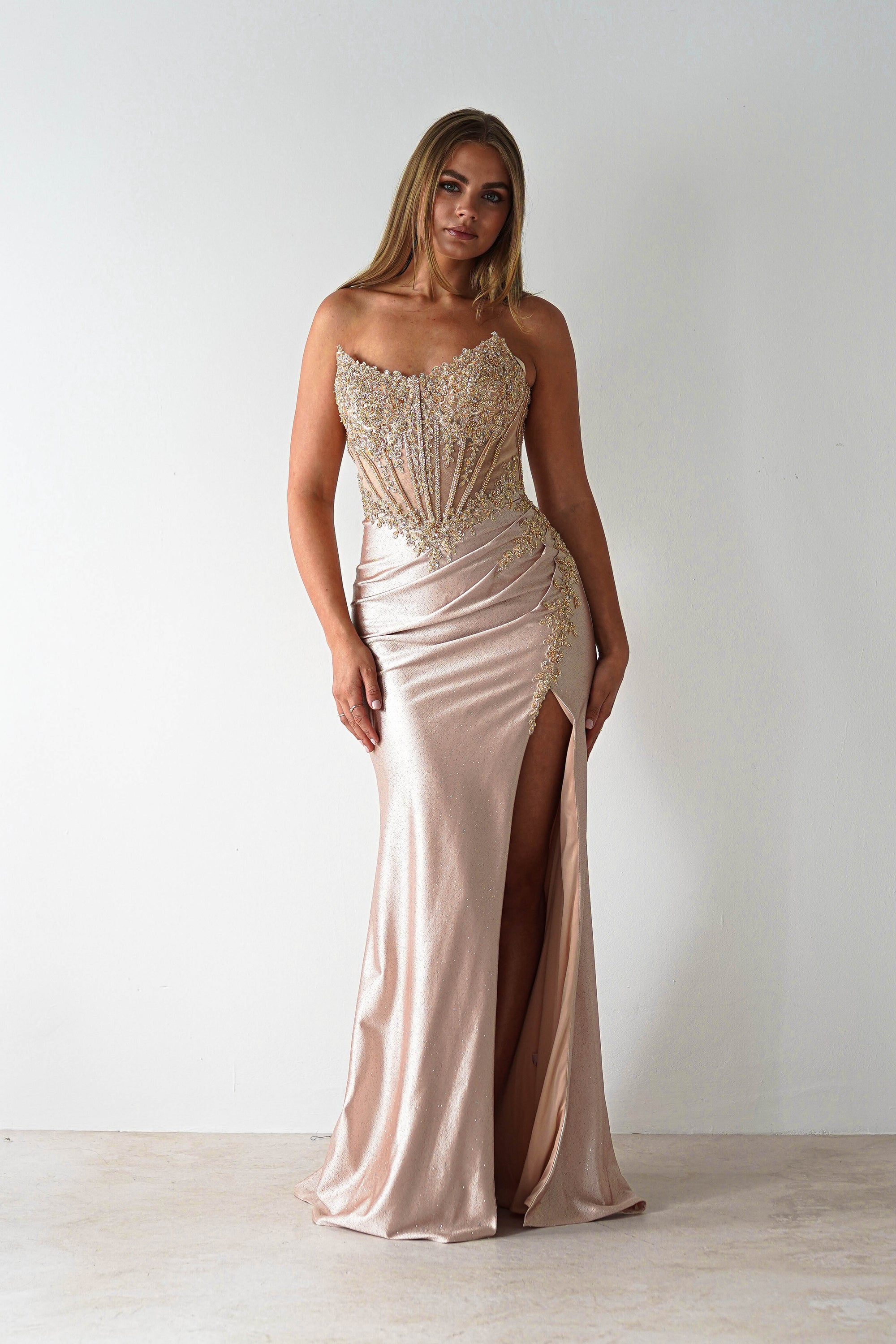 Caspian Embellished Bodycon Gown | Gold | Oh Hello Clothing | XXS (4)