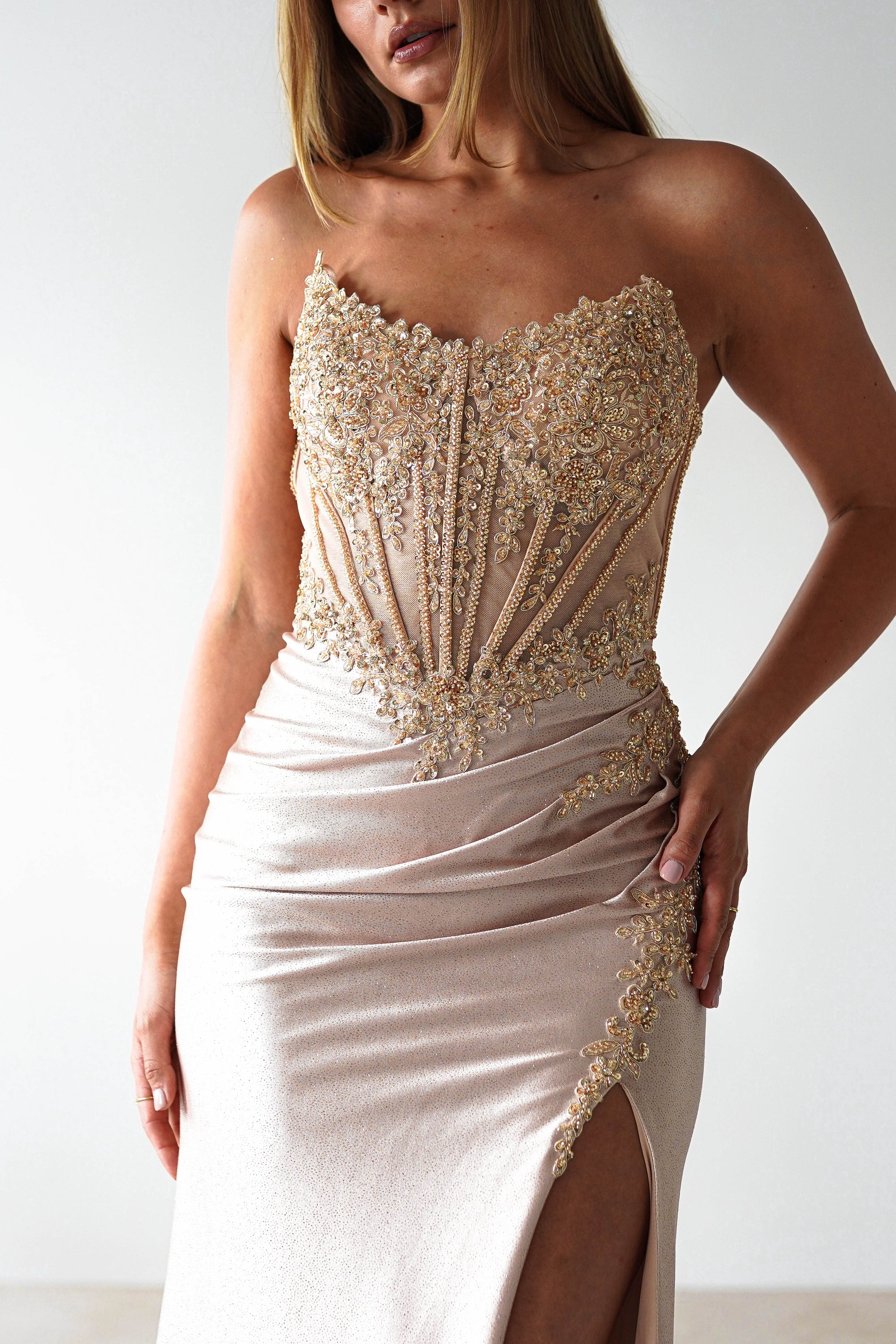 Caspian Embellished Bodycon Gown | Gold | Oh Hello Clothing | XXS (4)