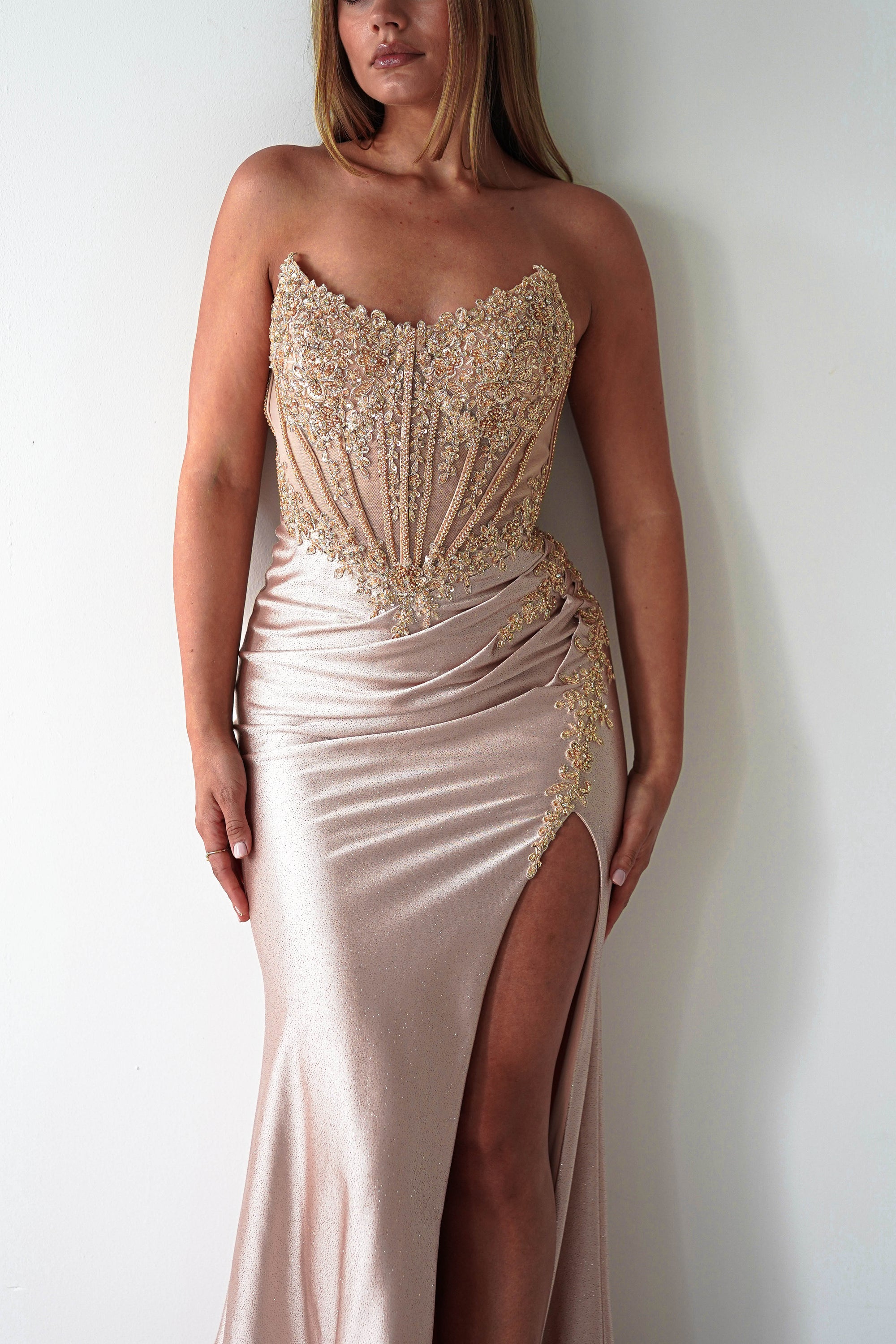 Caspian Embellished Bodycon Gown | Gold | Oh Hello Clothing | XXS (4)