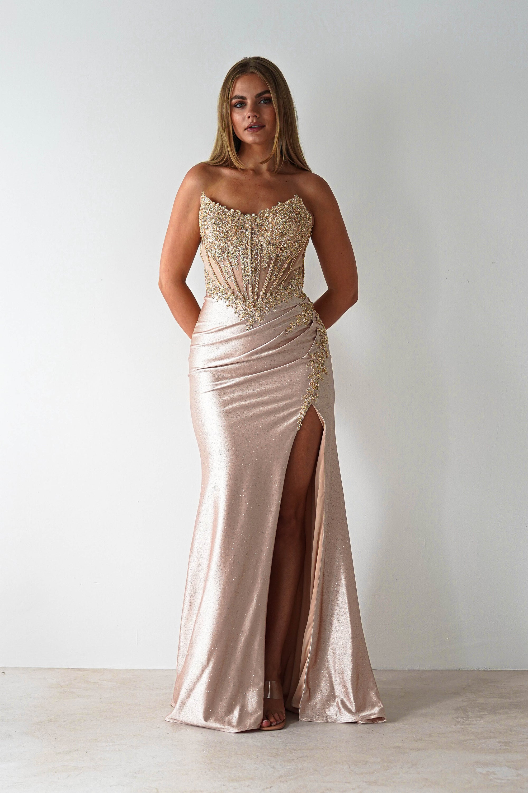 Caspian Embellished Bodycon Gown | Gold | Oh Hello Clothing | XXS (4)